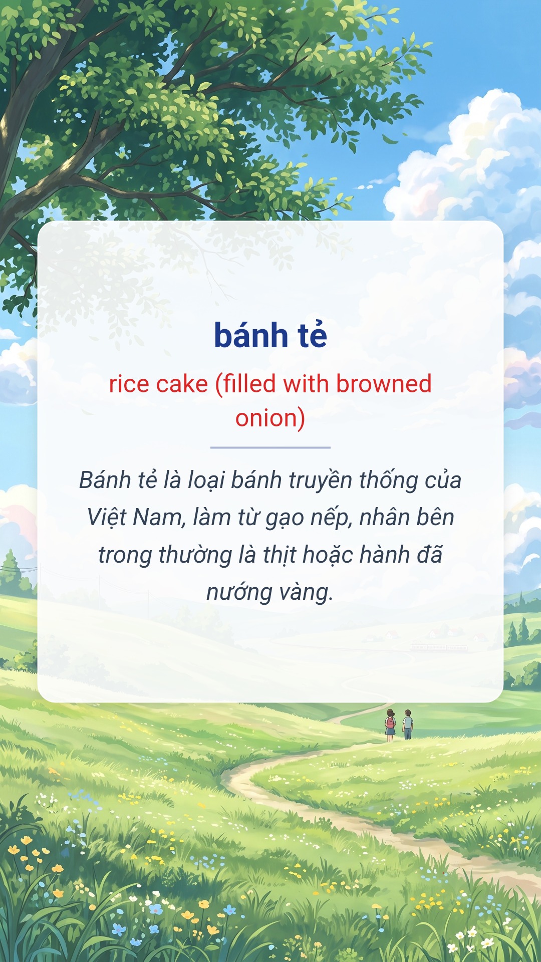 bánh tẻ tiếng Anh là rice cake (filled with browned onion) Hình minh hoạ "bánh tẻ" tiếng Anh là "rice cake (filled with browned onion)"