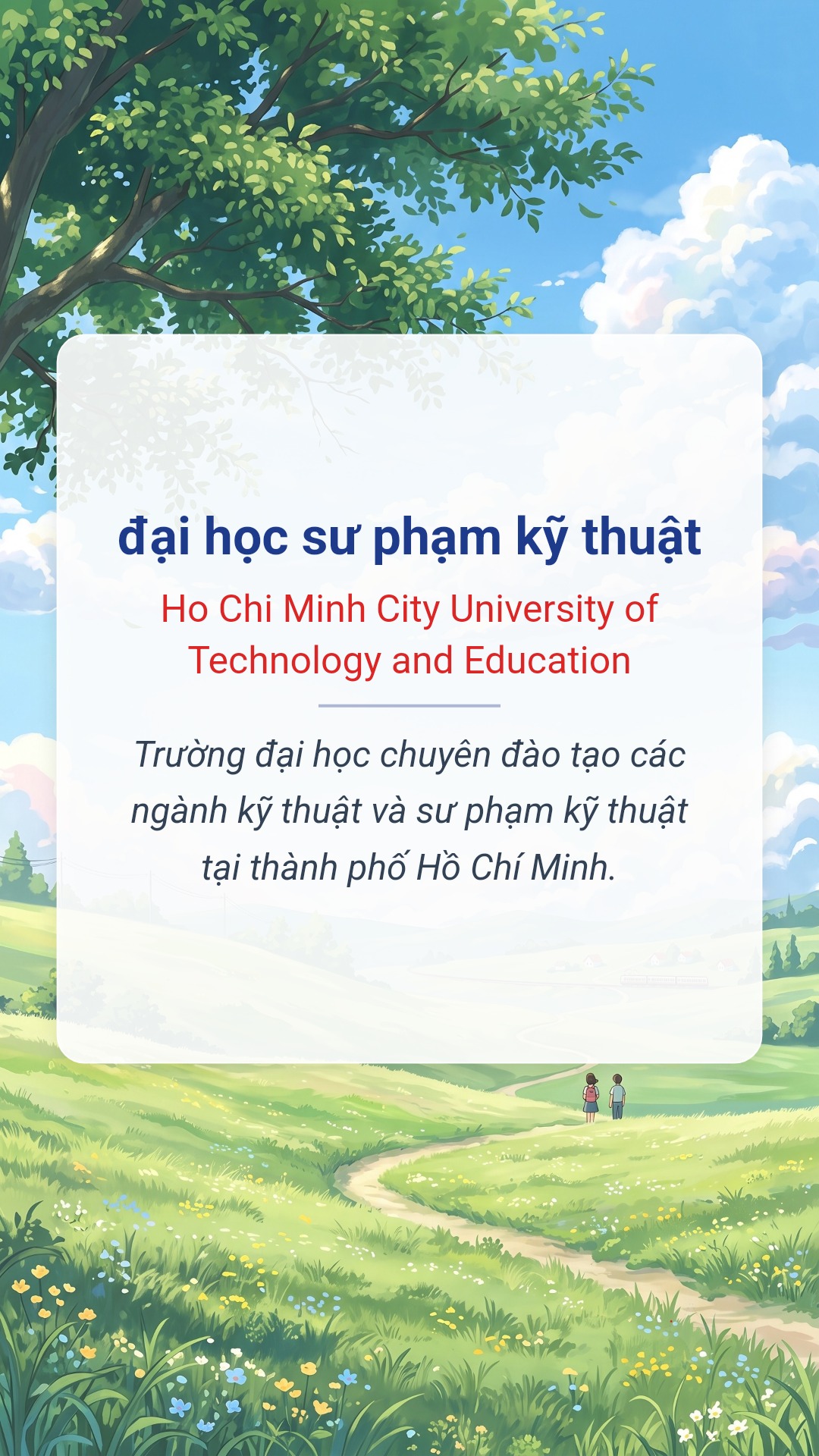 đại học sư phạm kỹ thuật tiếng Anh là Ho Chi Minh City University of Technology and Education Hình minh hoạ "đại học sư phạm kỹ thuật" tiếng Anh là "Ho Chi Minh City University of Technology and Education"