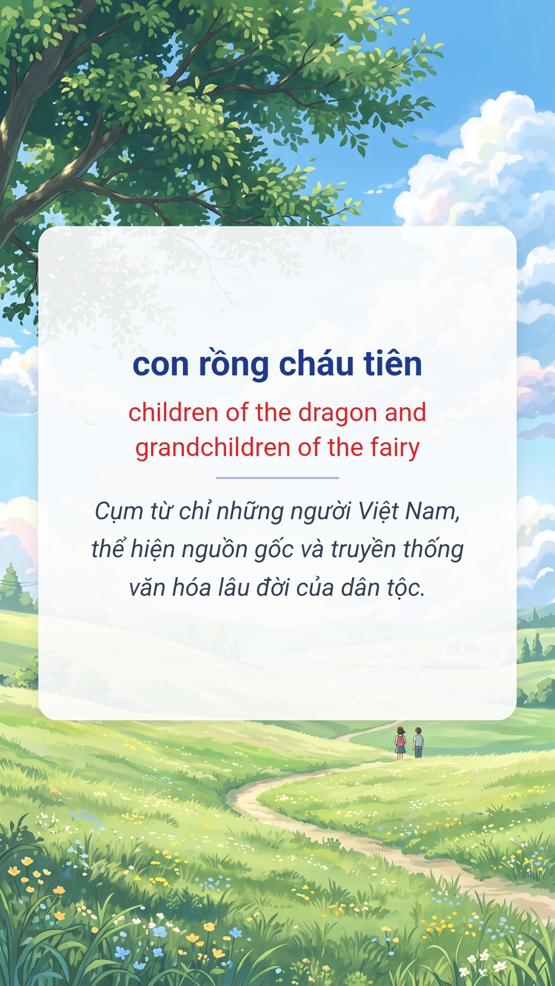 Hình minh hoạ "con rồng cháu tiên" tiếng Anh là "children of the dragon and grandchildren of the fairy"