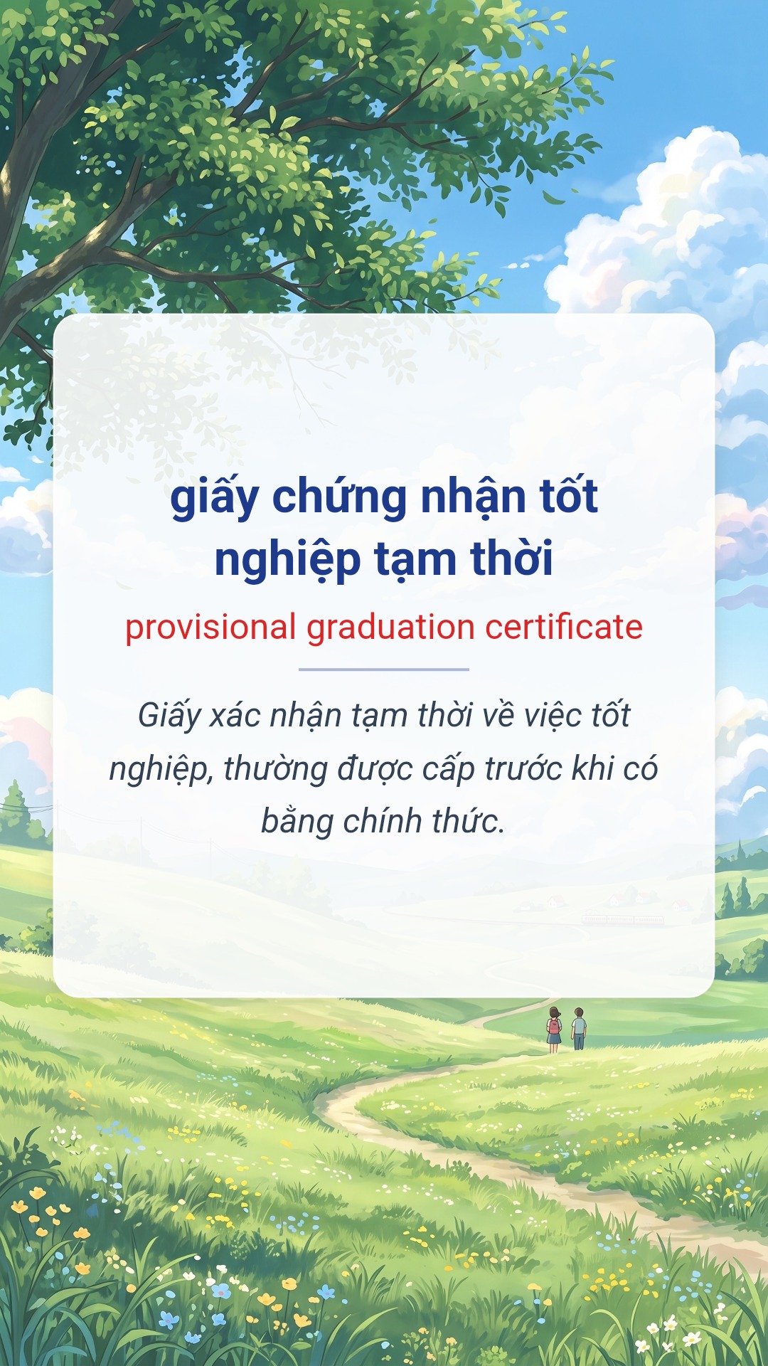 giấy chứng nhận tốt nghiệp tạm thời tiếng Anh là provisional graduation certificate Hình minh hoạ "giấy chứng nhận tốt nghiệp tạm thời" tiếng Anh là "provisional graduation certificate"