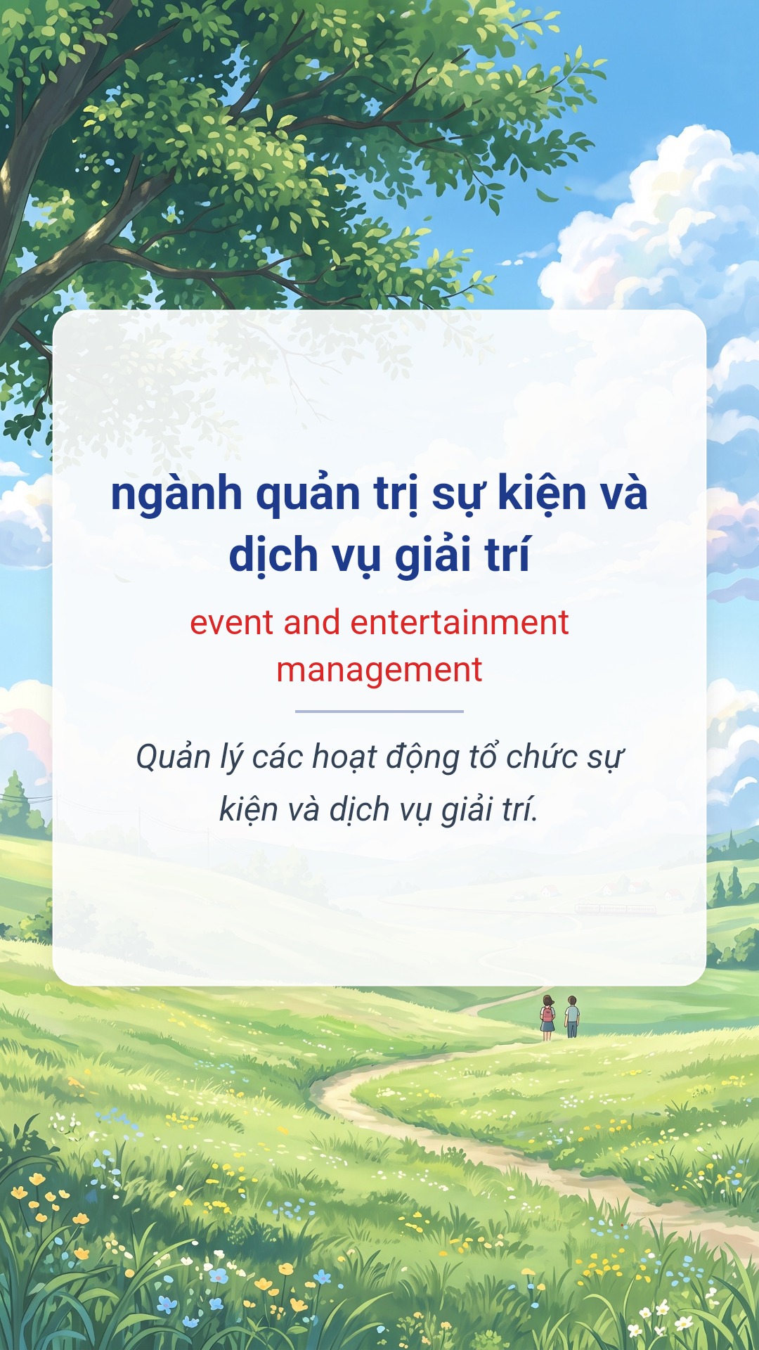 Hình minh hoạ "ngành quản trị sự kiện và dịch vụ giải trí" tiếng Anh là "event and entertainment management"