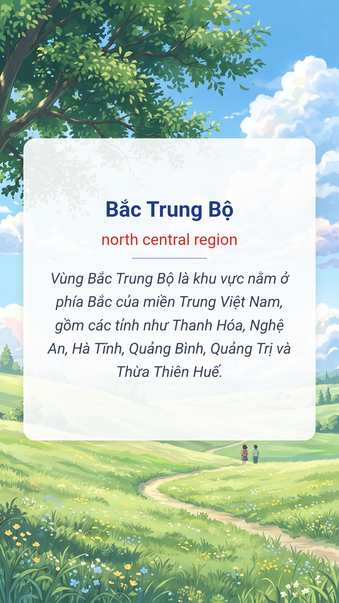 Hình minh hoạ "Bắc Trung Bộ" tiếng Anh là "north central region"