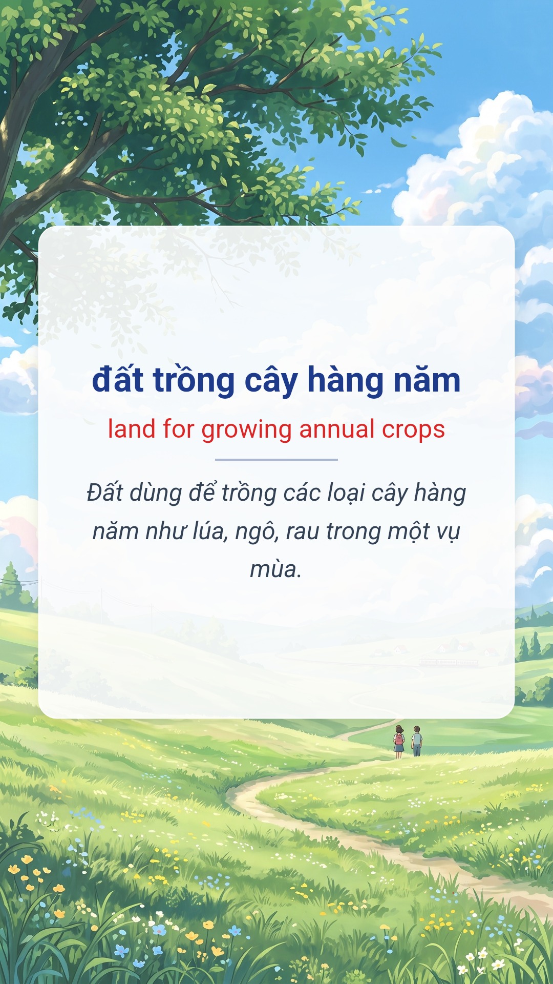 đất trồng cây hàng năm tiếng Anh là land for growing annual crops Hình minh hoạ "đất trồng cây hàng năm" tiếng Anh là "land for growing annual crops"