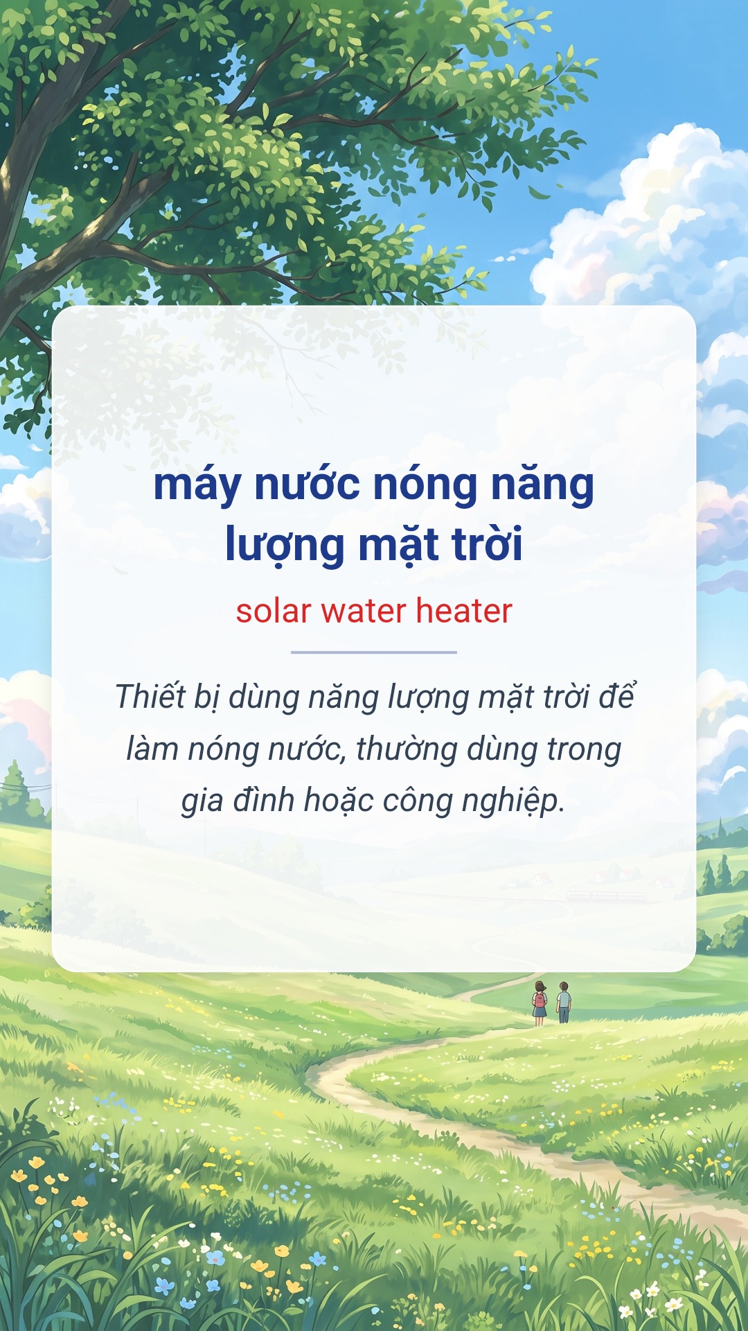 Hình minh hoạ "máy nước nóng năng lượng mặt trời" tiếng Anh là "solar water heater"