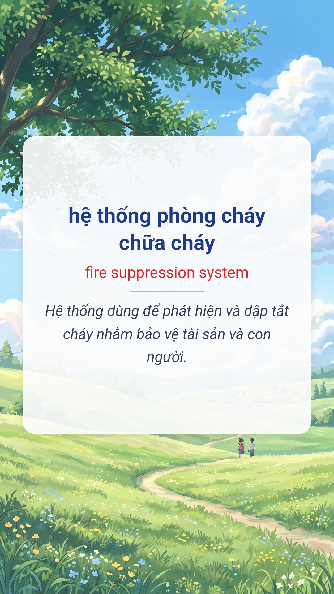 hệ thống phòng cháy chữa cháy tiếng Anh là fire suppression system Hình minh hoạ "hệ thống phòng cháy chữa cháy" tiếng Anh là "fire suppression system"