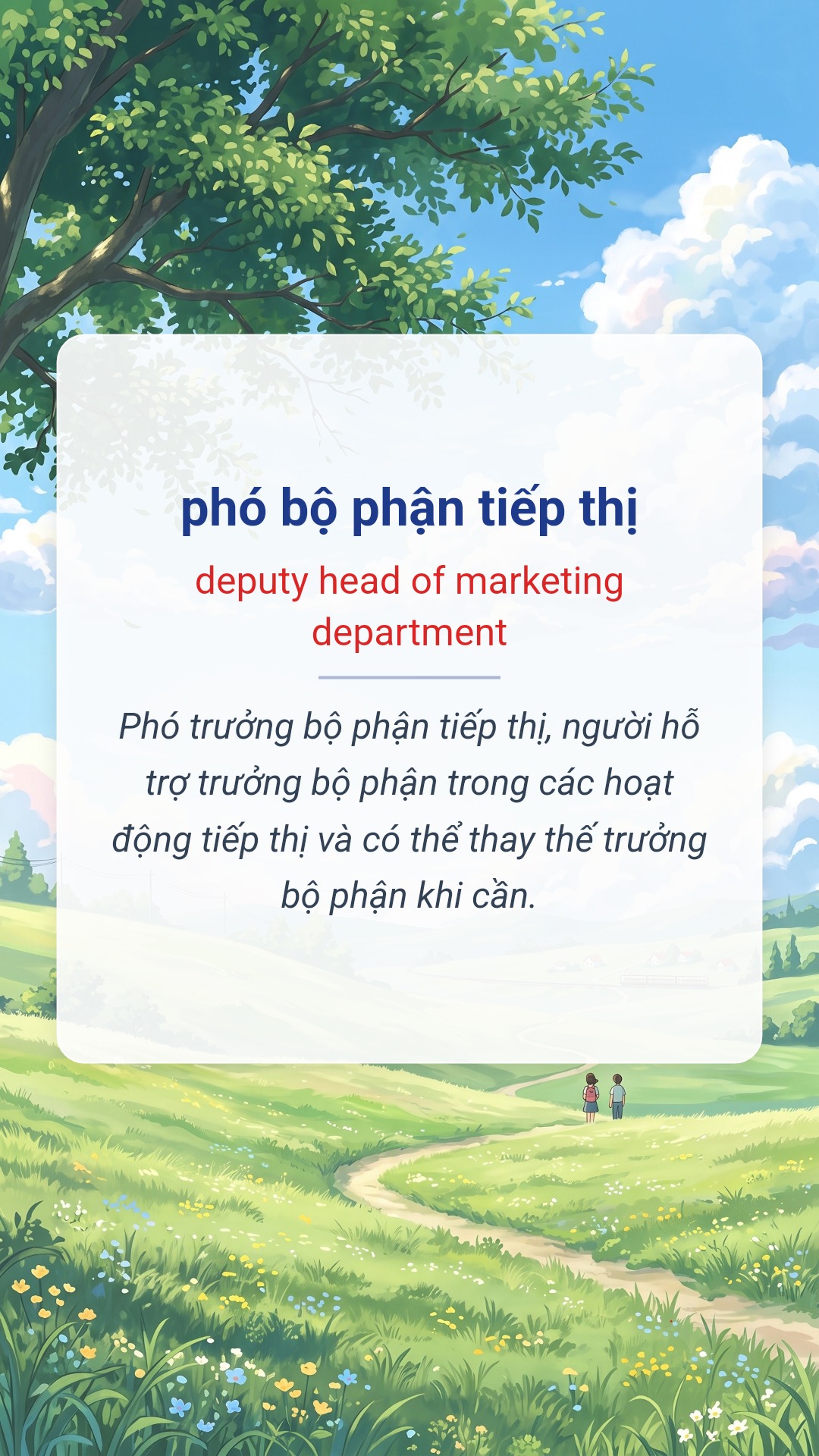 phó bộ phận tiếp thị tiếng Anh là deputy head of marketing department Hình minh hoạ "phó bộ phận tiếp thị" tiếng Anh là "deputy head of marketing department"