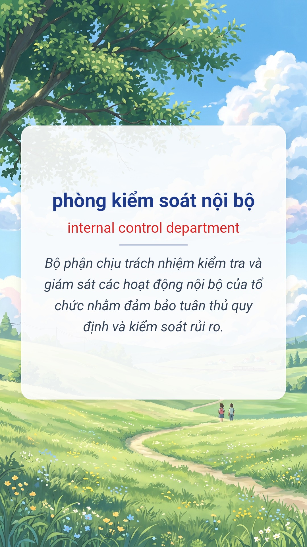 phòng kiểm soát nội bộ tiếng Anh là internal control department Hình minh hoạ "phòng kiểm soát nội bộ" tiếng Anh là "internal control department"