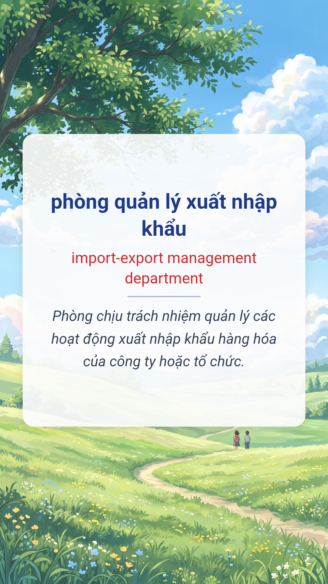 Hình minh hoạ "phòng quản lý xuất nhập khẩu" tiếng Anh là "import-export management department"