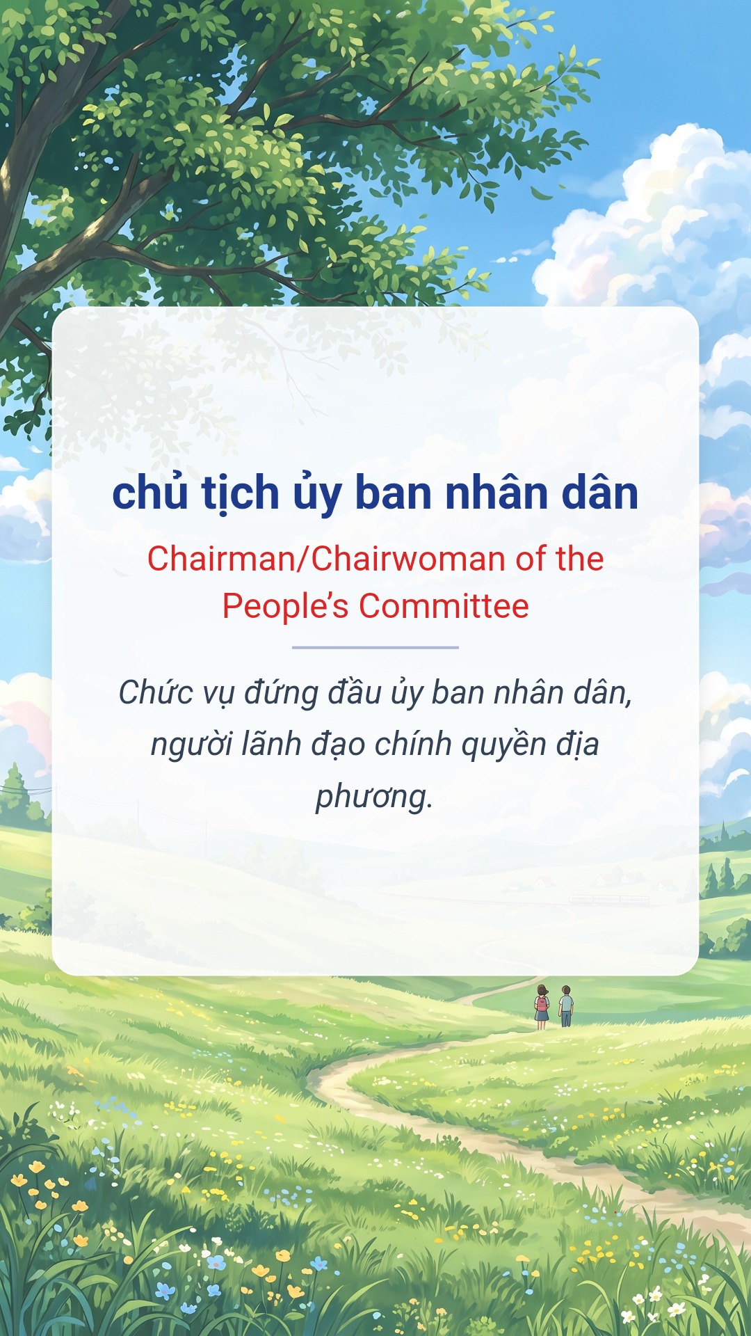 Hình minh hoạ "chủ tịch ủy ban nhân dân" tiếng Anh là "Chairman/Chairwoman of the People’s Committee"