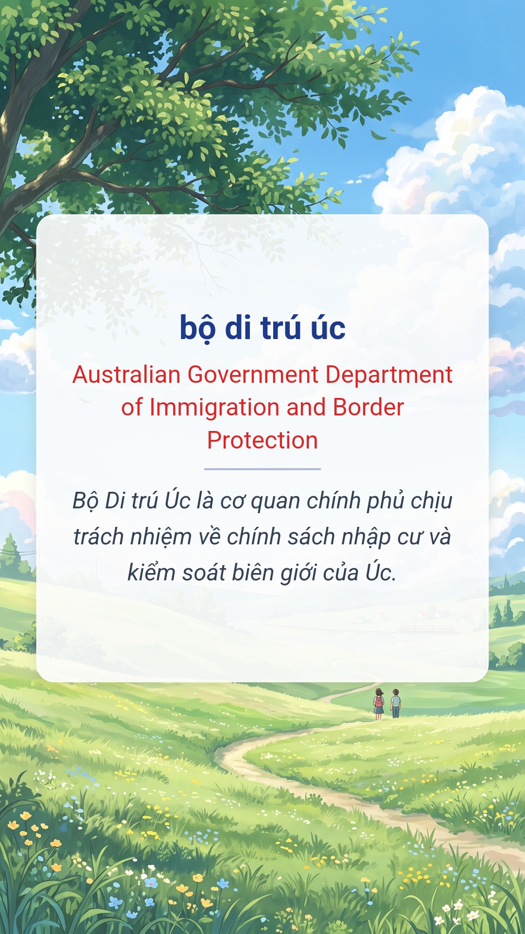 bộ di trú úc tiếng Anh là Australian Government Department of Immigration and Border Protection Hình minh hoạ "bộ di trú úc" tiếng Anh là "Australian Government Department of Immigration and Border Protection"