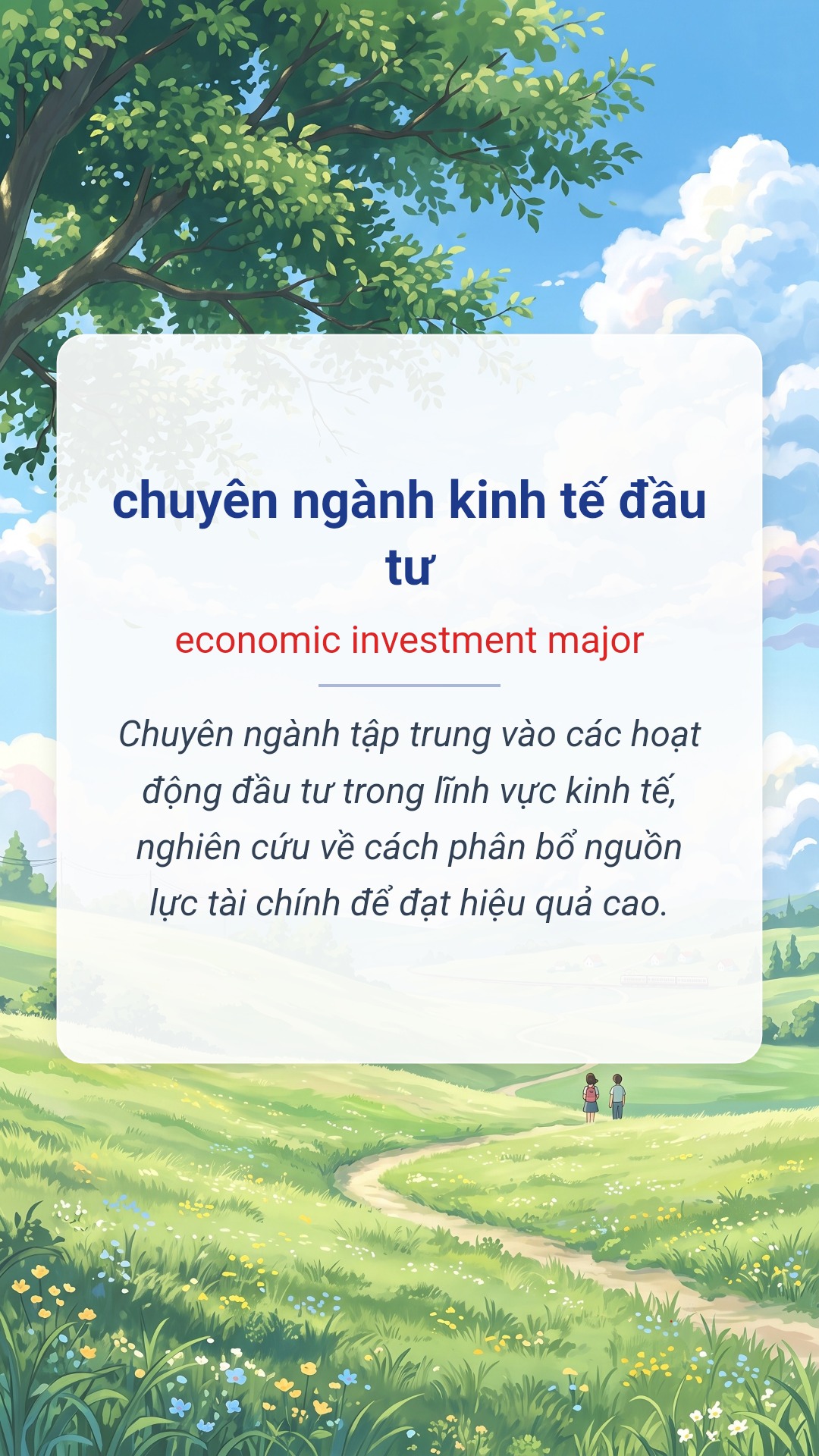 chuyên ngành kinh tế đầu tư tiếng Anh là economic investment major Hình minh hoạ "chuyên ngành kinh tế đầu tư" tiếng Anh là "economic investment major"