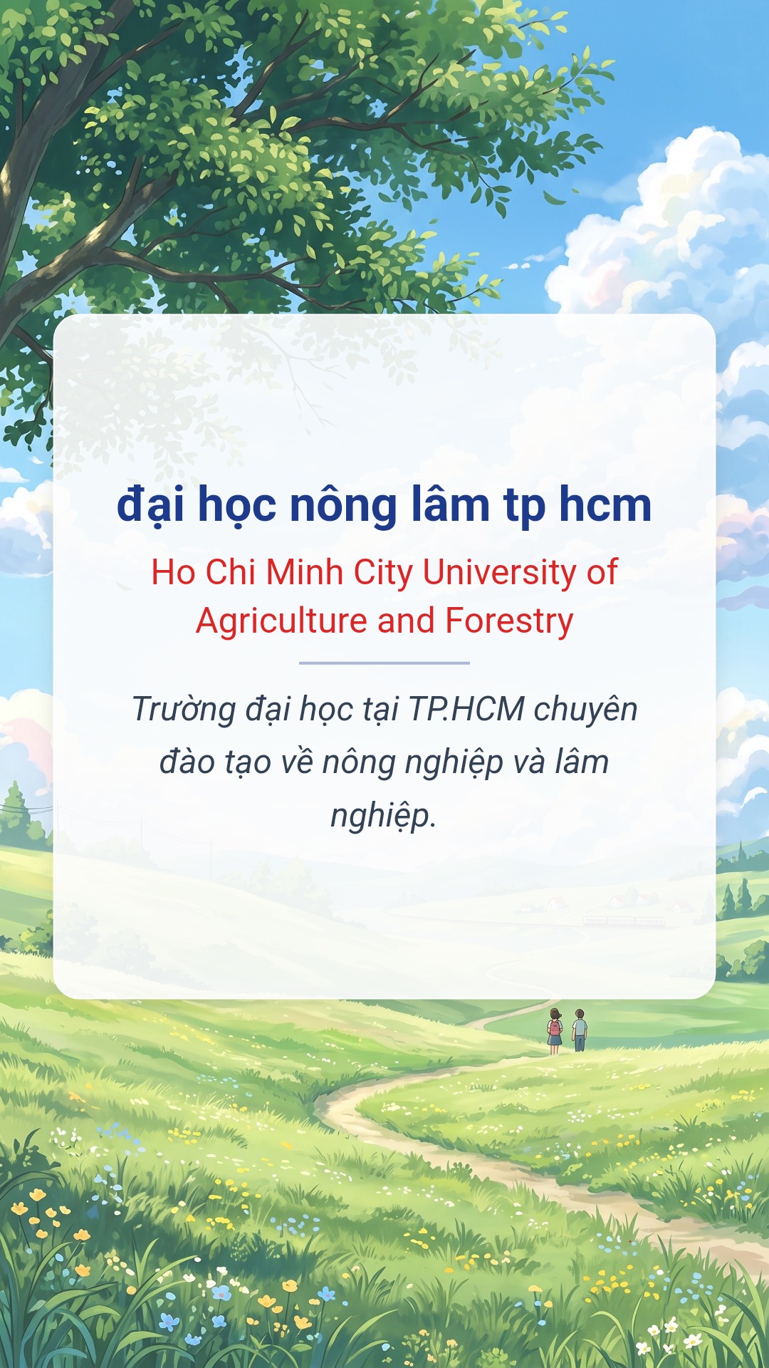 đại học nông lâm tp hcm tiếng Anh là Ho Chi Minh City University of Agriculture and Forestry Hình minh hoạ "đại học nông lâm tp hcm" tiếng Anh là "Ho Chi Minh City University of Agriculture and Forestry"
