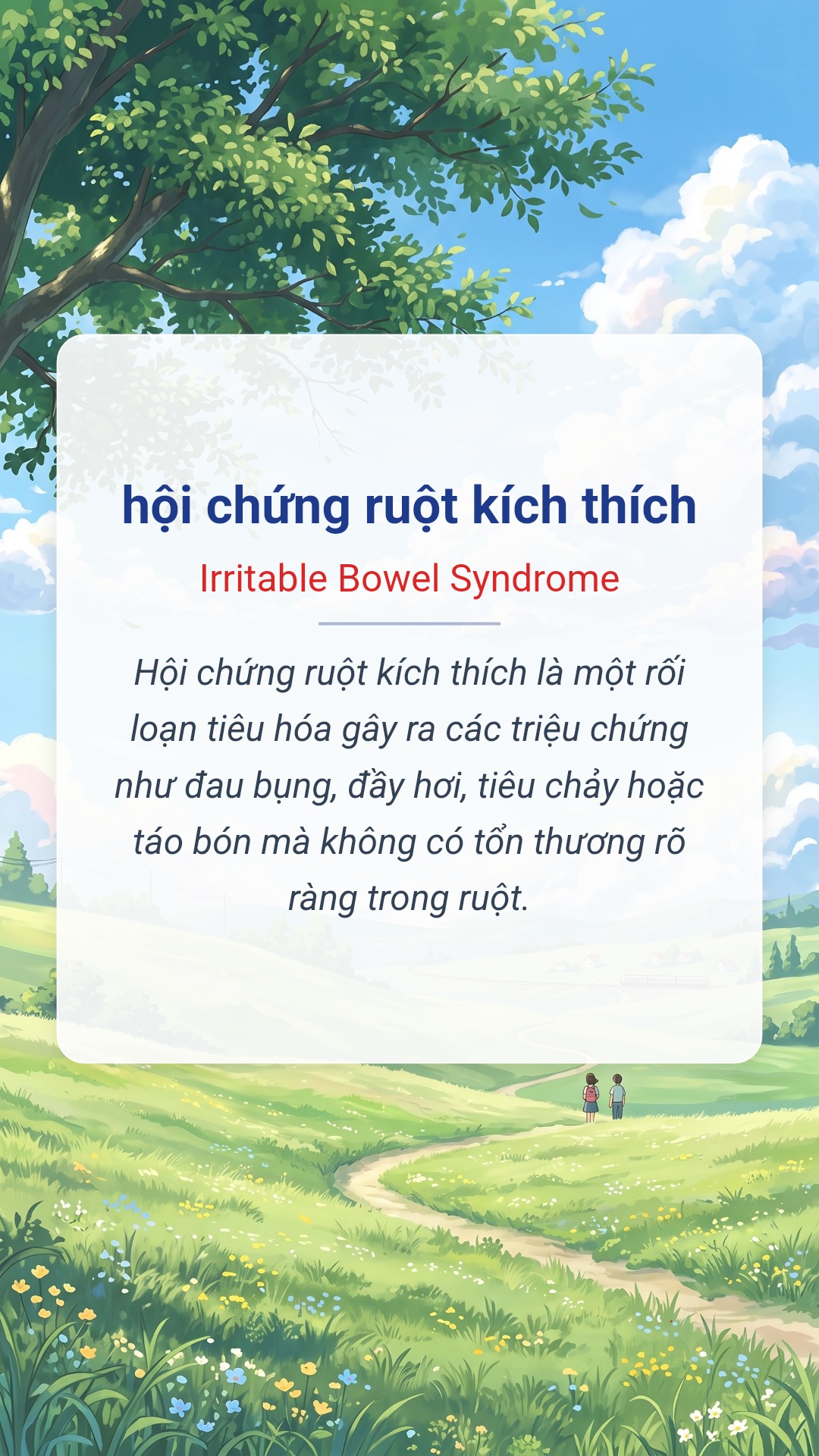 hội chứng ruột kích thích tiếng Anh là Irritable Bowel Syndrome Hình minh hoạ "hội chứng ruột kích thích" tiếng Anh là "Irritable Bowel Syndrome"