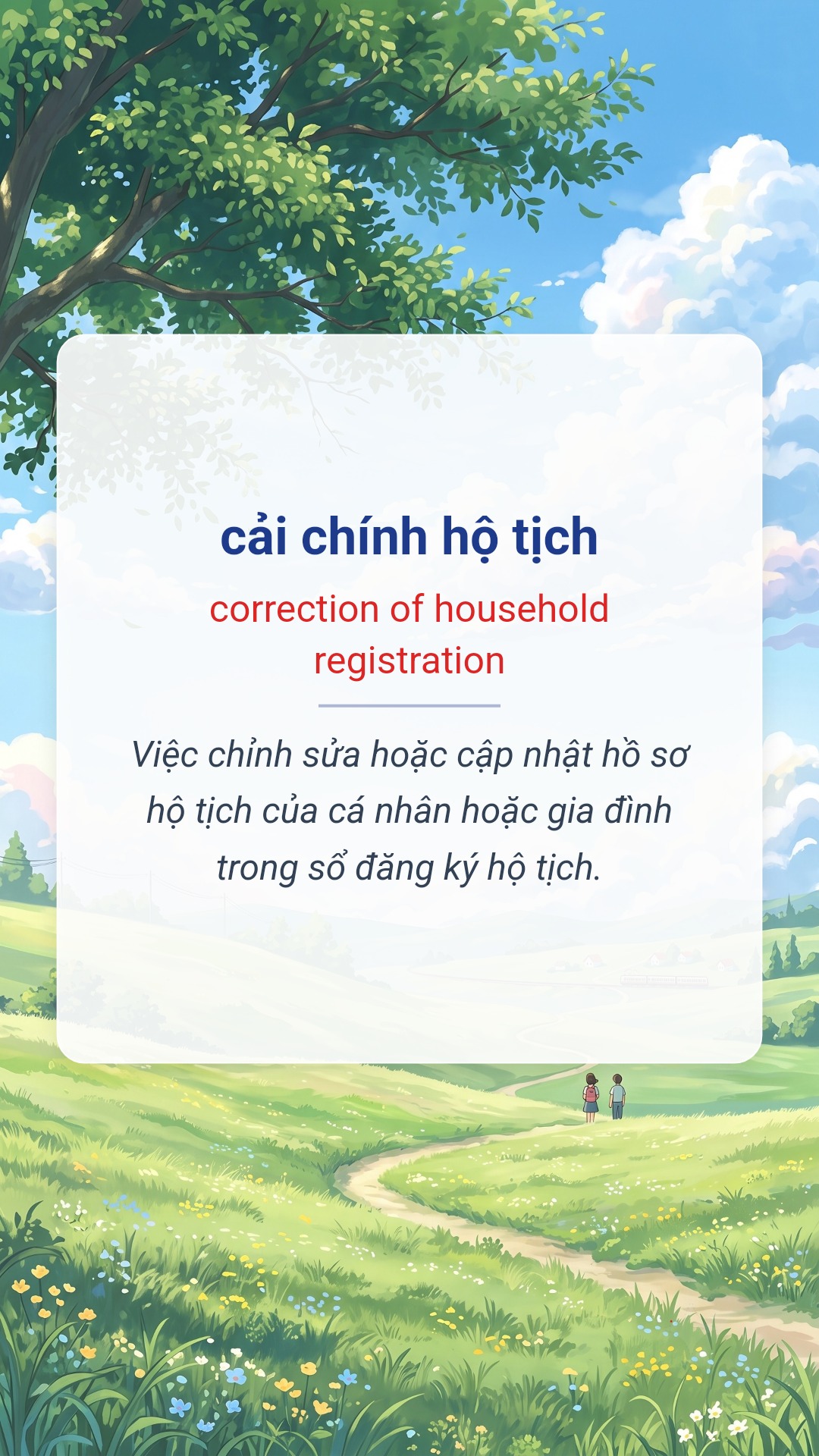 cải chính hộ tịch tiếng Anh là correction of household registration Hình minh hoạ "cải chính hộ tịch" tiếng Anh là "correction of household registration"