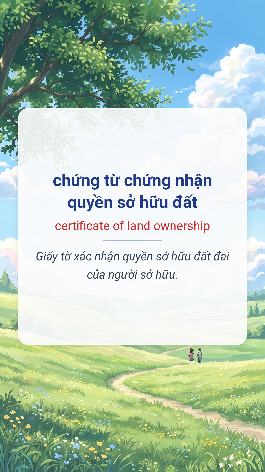 Hình minh hoạ "chứng từ chứng nhận quyền sở hữu đất" tiếng Anh là "certificate of land ownership"