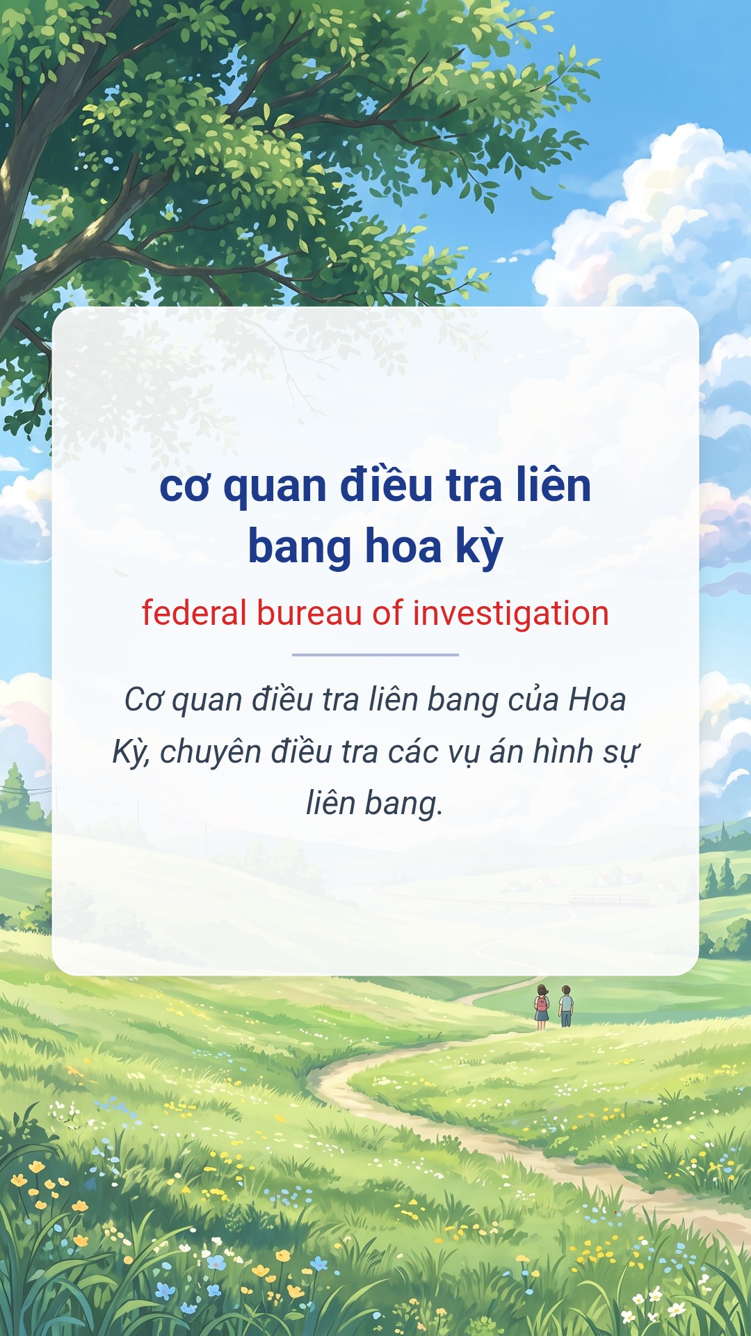 cơ quan điều tra liên bang hoa kỳ tiếng Anh là federal bureau of investigation Hình minh hoạ "cơ quan điều tra liên bang hoa kỳ" tiếng Anh là "federal bureau of investigation"