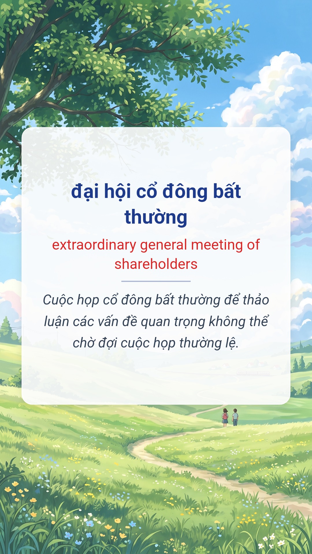 đại hội cổ đông bất thường tiếng Anh là extraordinary general meeting of shareholders Hình minh hoạ "đại hội cổ đông bất thường" tiếng Anh là "extraordinary general meeting of shareholders"