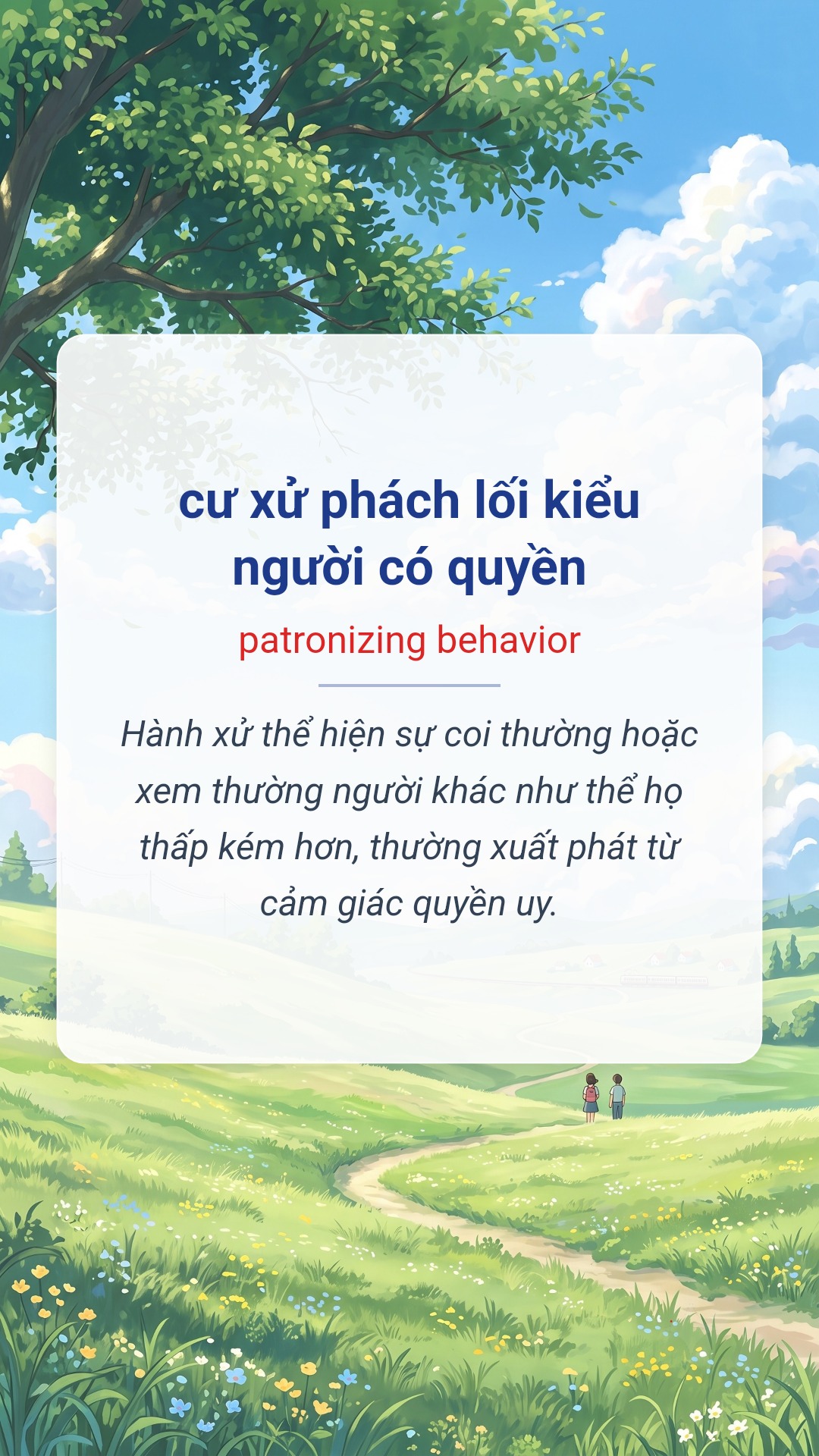 cư xử phách lối kiểu người có quyền tiếng Anh là patronizing behavior Hình minh hoạ "cư xử phách lối kiểu người có quyền" tiếng Anh là "patronizing behavior"