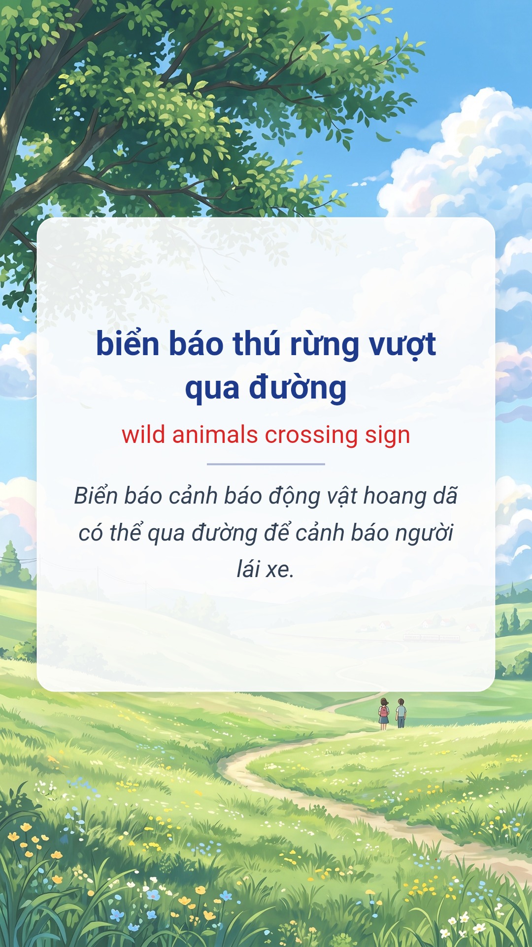 biển báo thú rừng vượt qua đường tiếng Anh là wild animals crossing sign Hình minh hoạ "biển báo thú rừng vượt qua đường" tiếng Anh là "wild animals crossing sign"