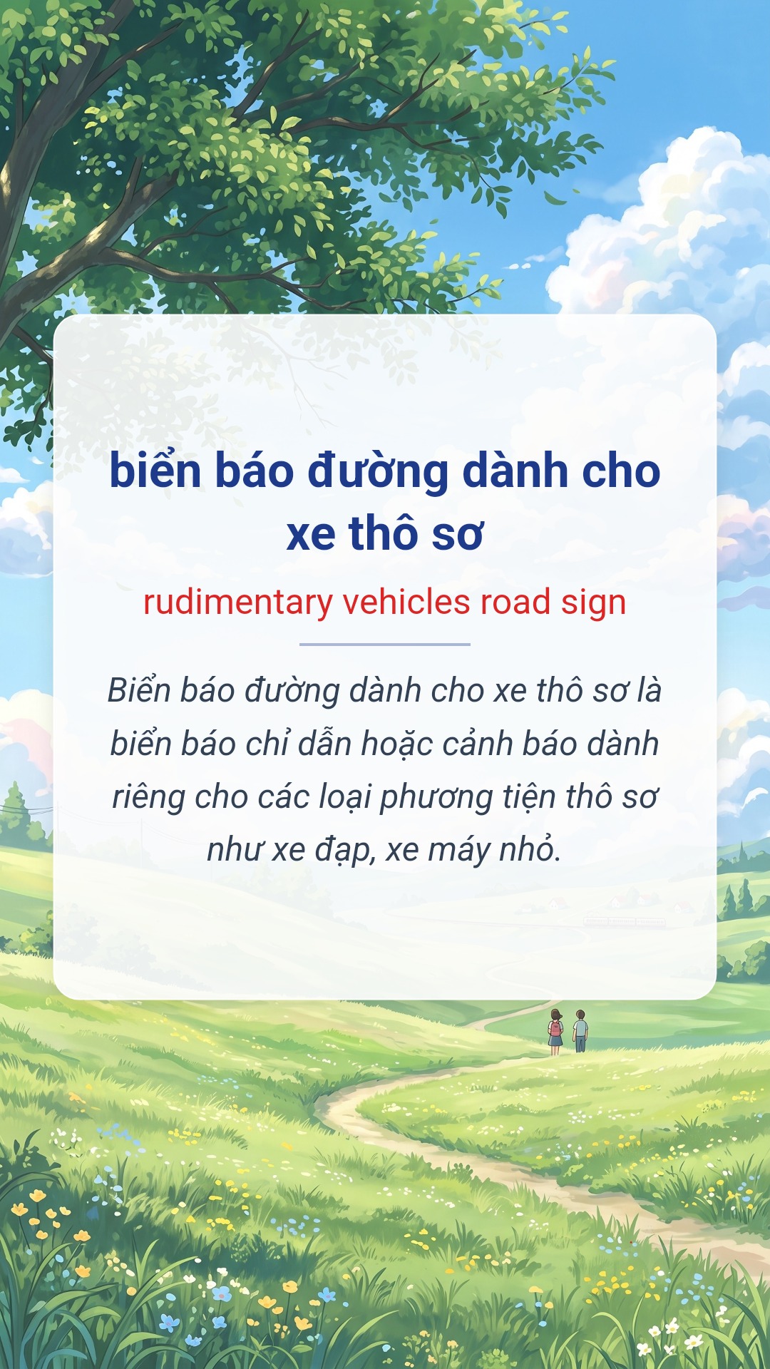 Hình minh hoạ "biển báo đường dành cho xe thô sơ" tiếng Anh là "rudimentary vehicles road sign"