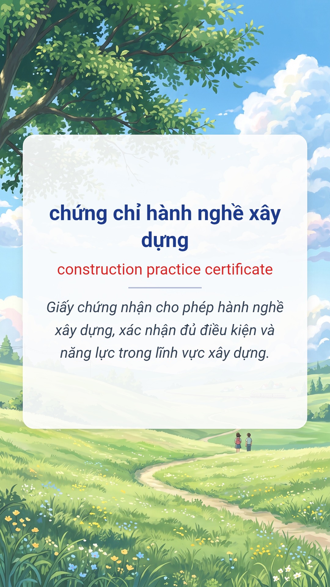 Hình minh hoạ "chứng chỉ hành nghề xây dựng" tiếng Anh là "construction practice certificate"