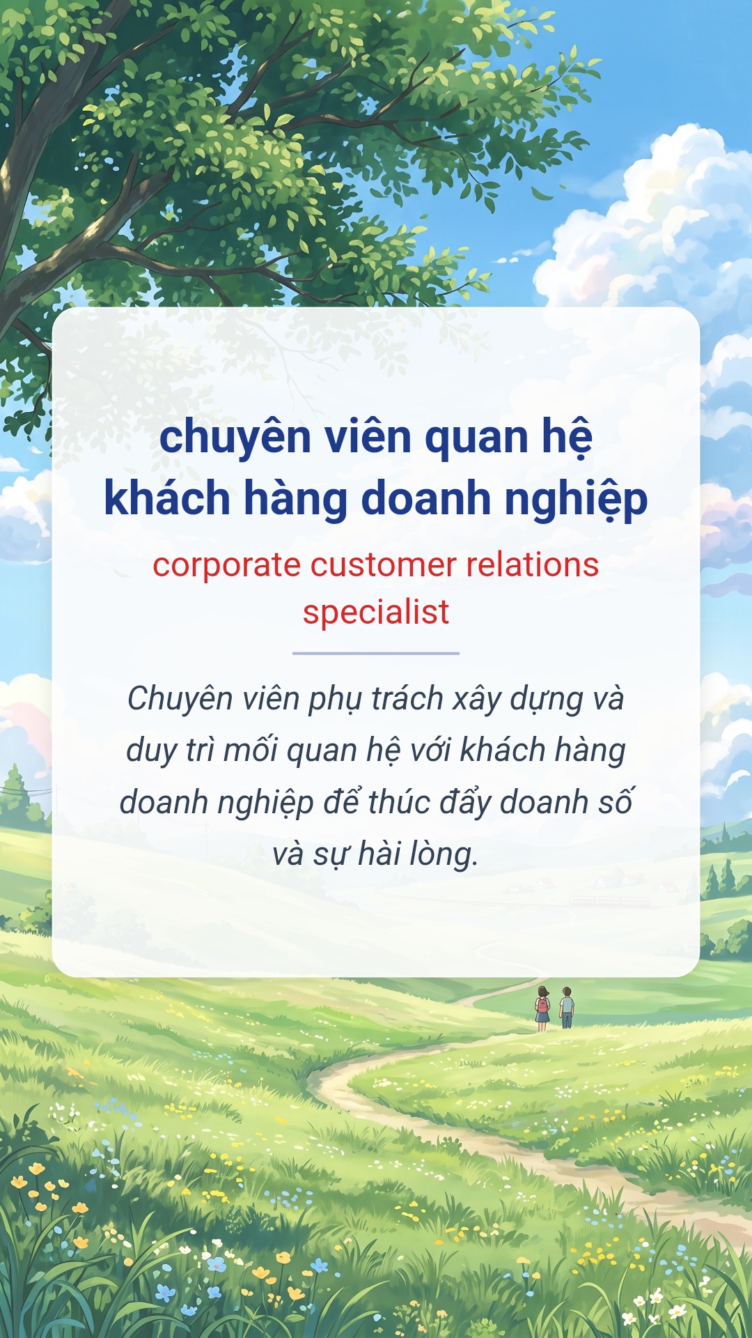 chuyên viên quan hệ khách hàng doanh nghiệp tiếng Anh là corporate customer relations specialist Hình minh hoạ "chuyên viên quan hệ khách hàng doanh nghiệp" tiếng Anh là "corporate customer relations specialist"
