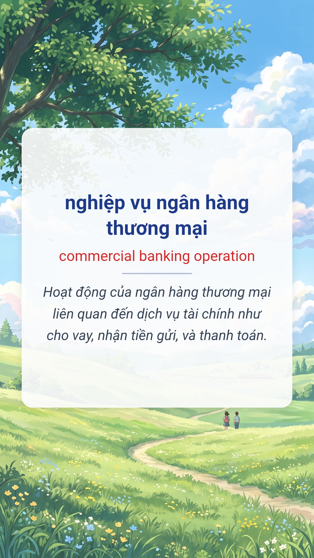 nghiệp vụ ngân hàng thương mại tiếng Anh là commercial banking operation Hình minh hoạ "nghiệp vụ ngân hàng thương mại" tiếng Anh là "commercial banking operation"