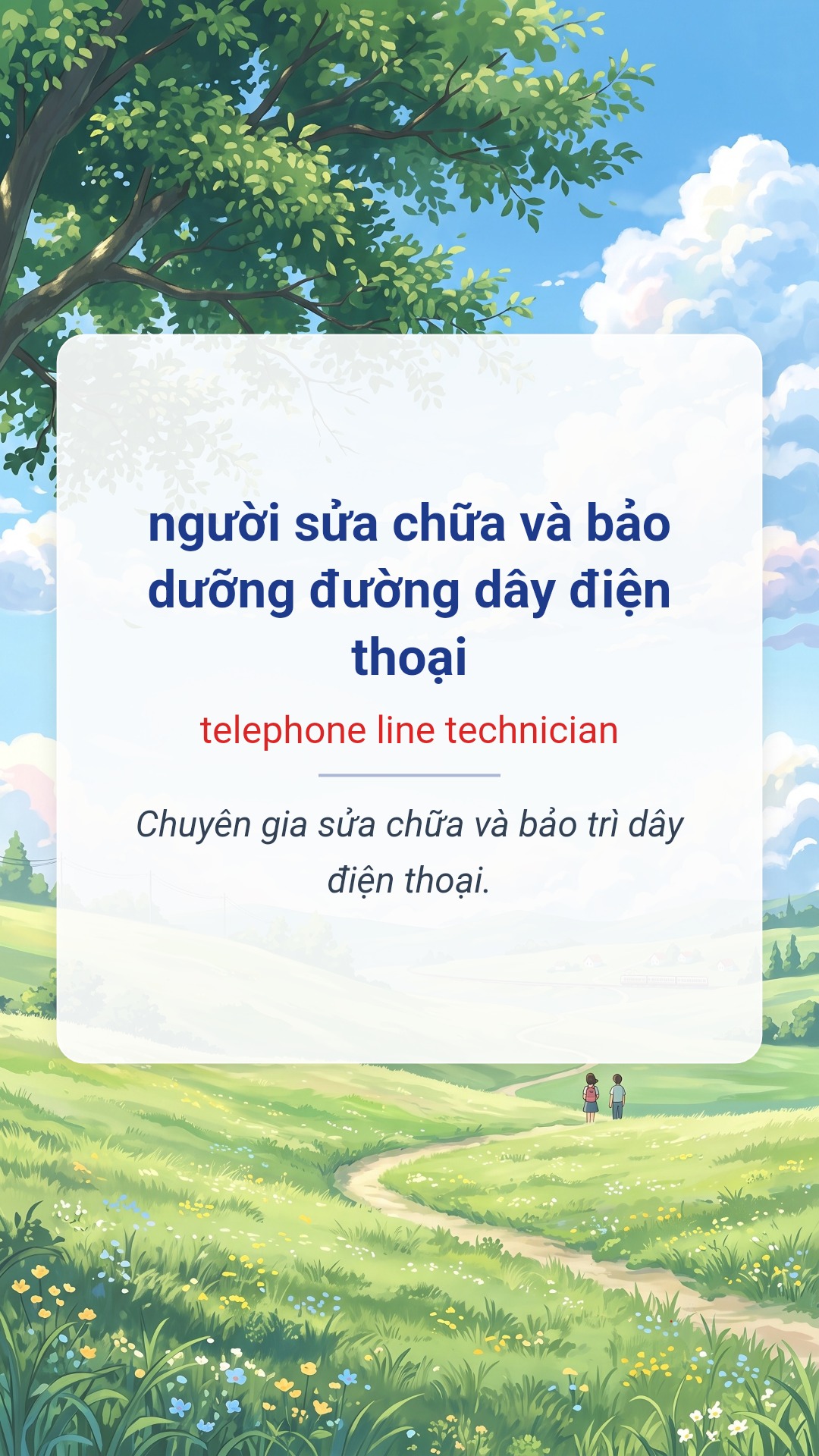 Hình minh hoạ "người sửa chữa và bảo dưỡng đường dây điện thoại" tiếng Anh là "telephone line technician"