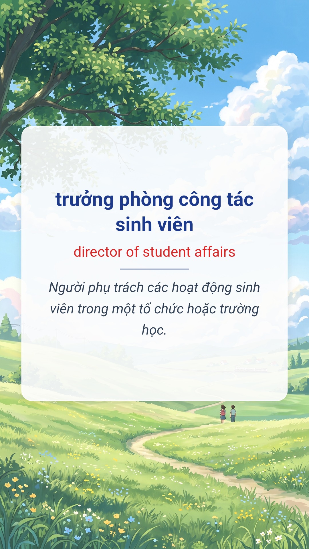 trưởng phòng công tác sinh viên tiếng Anh là director of student affairs Hình minh hoạ "trưởng phòng công tác sinh viên" tiếng Anh là "director of student affairs"