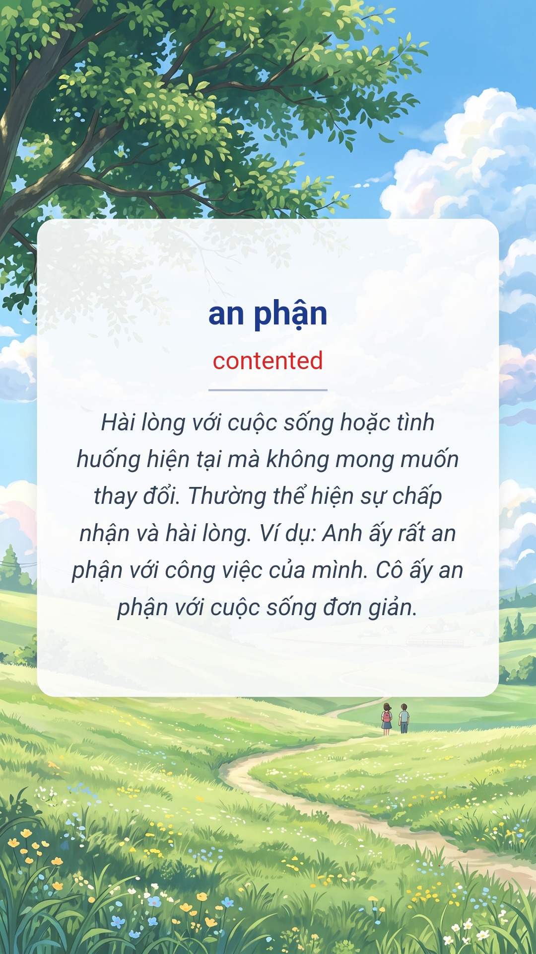 an phận tiếng Anh là contented Hình minh hoạ "an phận" tiếng Anh là "contented"