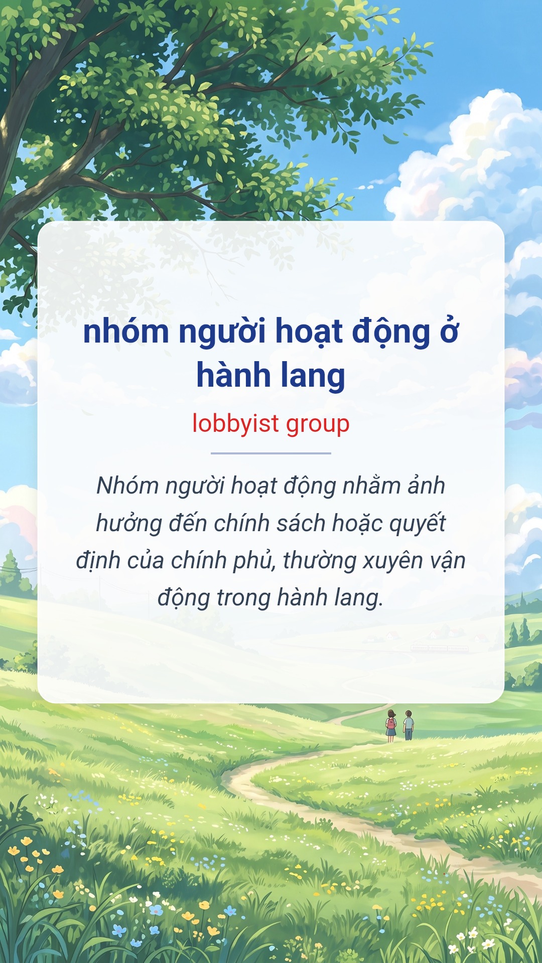 Hình minh hoạ "nhóm người hoạt động ở hành lang" tiếng Anh là "lobbyist group"
