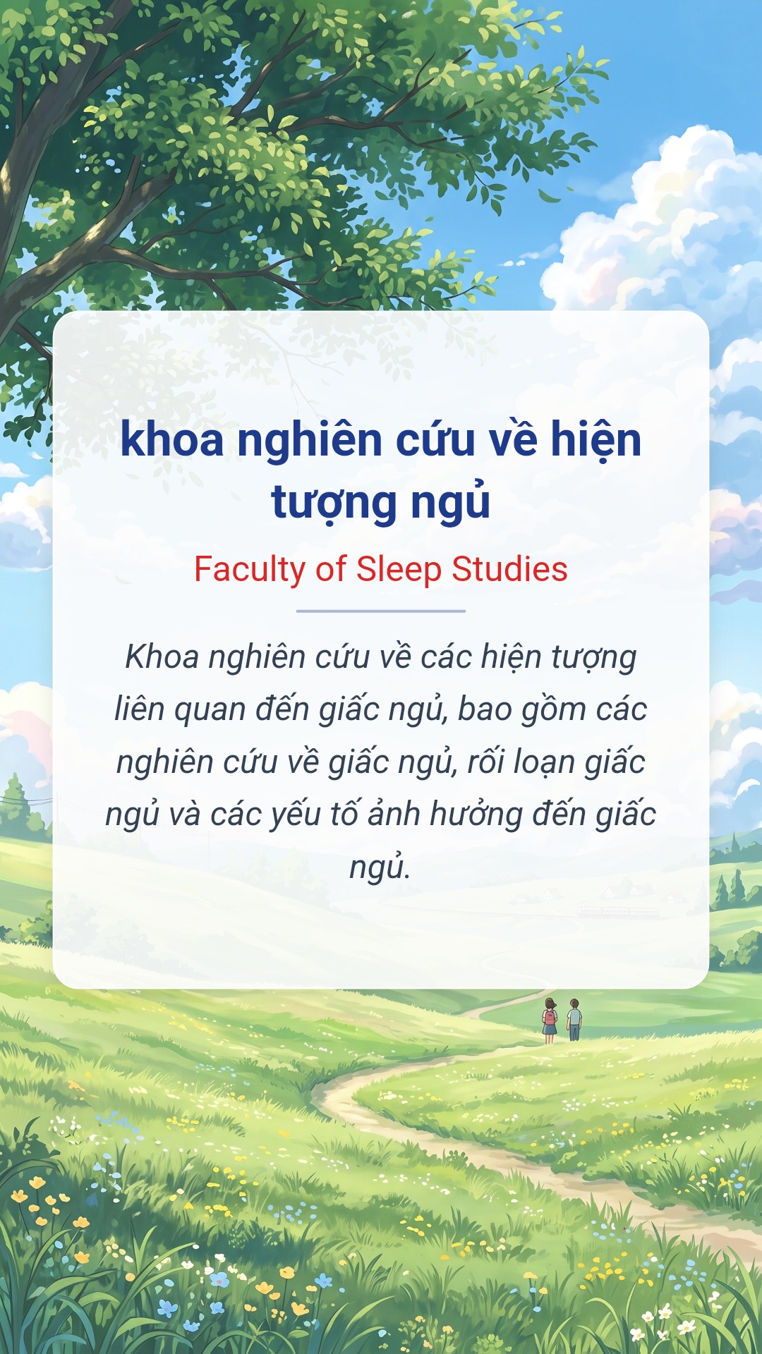 Hình minh hoạ "khoa nghiên cứu về hiện tượng ngủ" tiếng Anh là "Faculty of Sleep Studies"