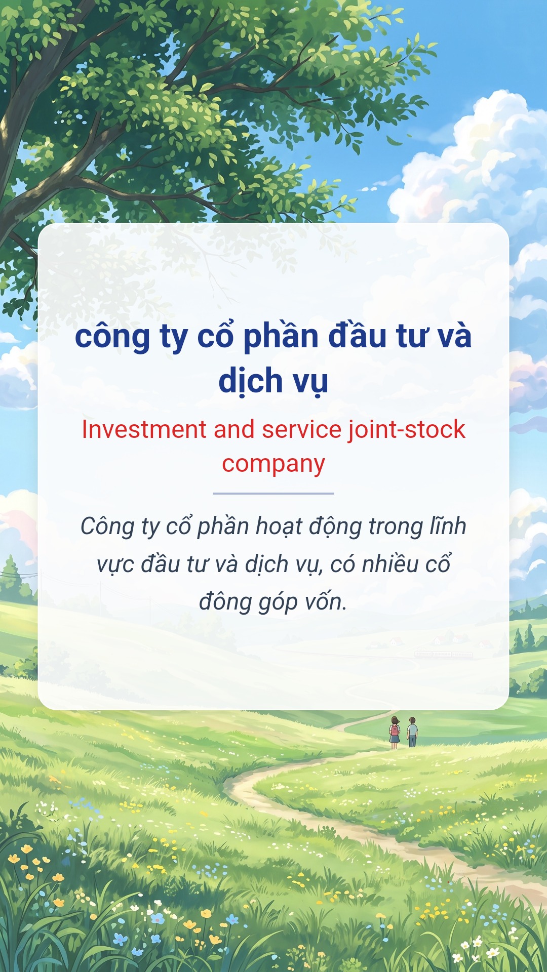 công ty cổ phần đầu tư và dịch vụ tiếng Anh là Investment and service joint-stock company Hình minh hoạ "công ty cổ phần đầu tư và dịch vụ" tiếng Anh là "Investment and service joint-stock company"