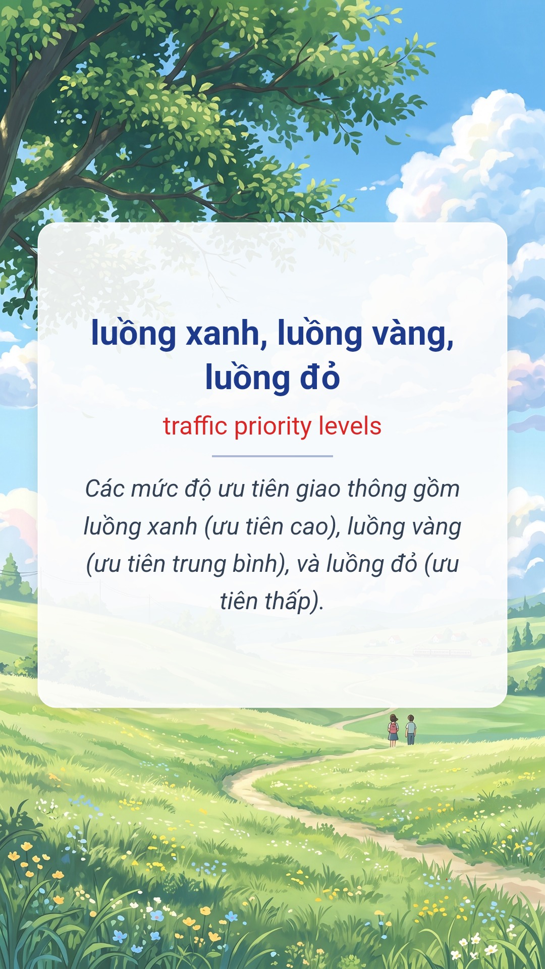 luồng xanh, luồng vàng, luồng đỏ tiếng Anh là traffic priority levels Hình minh hoạ "luồng xanh, luồng vàng, luồng đỏ" tiếng Anh là "traffic priority levels"