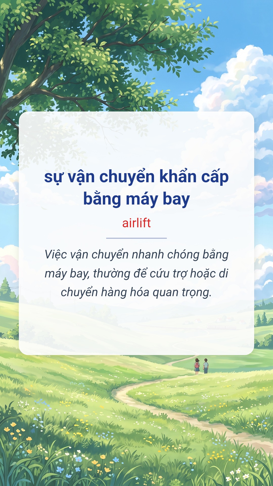 Hình minh hoạ "sự vận chuyển khẩn cấp bằng máy bay" tiếng Anh là "airlift"