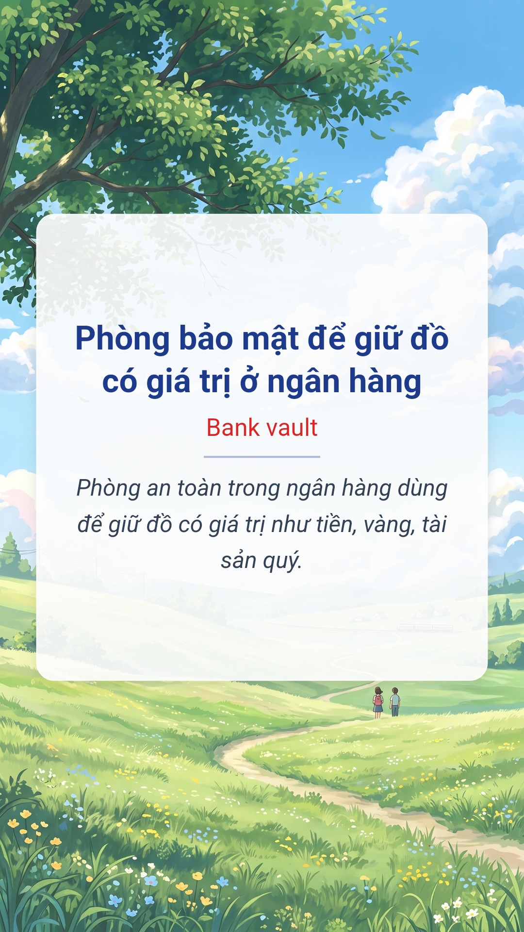 Phòng bảo mật để giữ đồ có giá trị ở ngân hàng tiếng Anh là Bank vault Hình minh hoạ "Phòng bảo mật để giữ đồ có giá trị ở ngân hàng" tiếng Anh là "Bank vault"