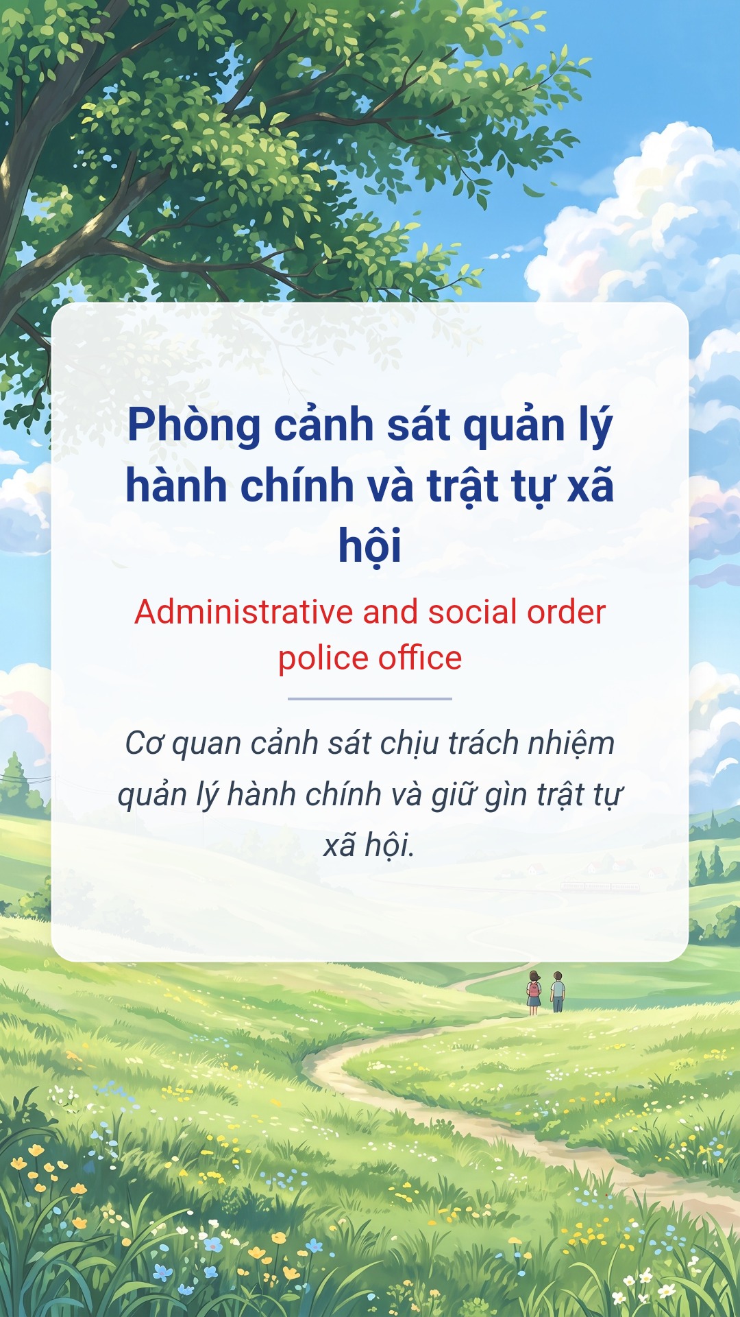 Hình minh hoạ "Phòng cảnh sát quản lý hành chính và trật tự xã hội" tiếng Anh là "Administrative and social order police office"