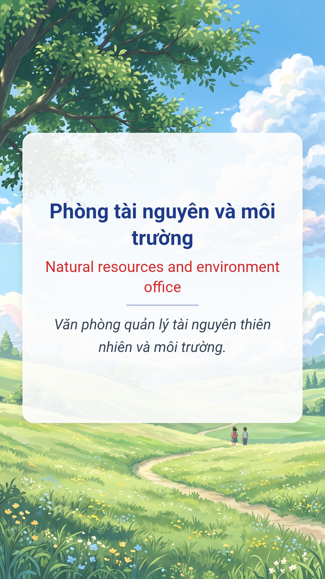 Phòng tài nguyên và môi trường tiếng Anh là Natural resources and environment office Hình minh hoạ "Phòng tài nguyên và môi trường" tiếng Anh là "Natural resources and environment office"