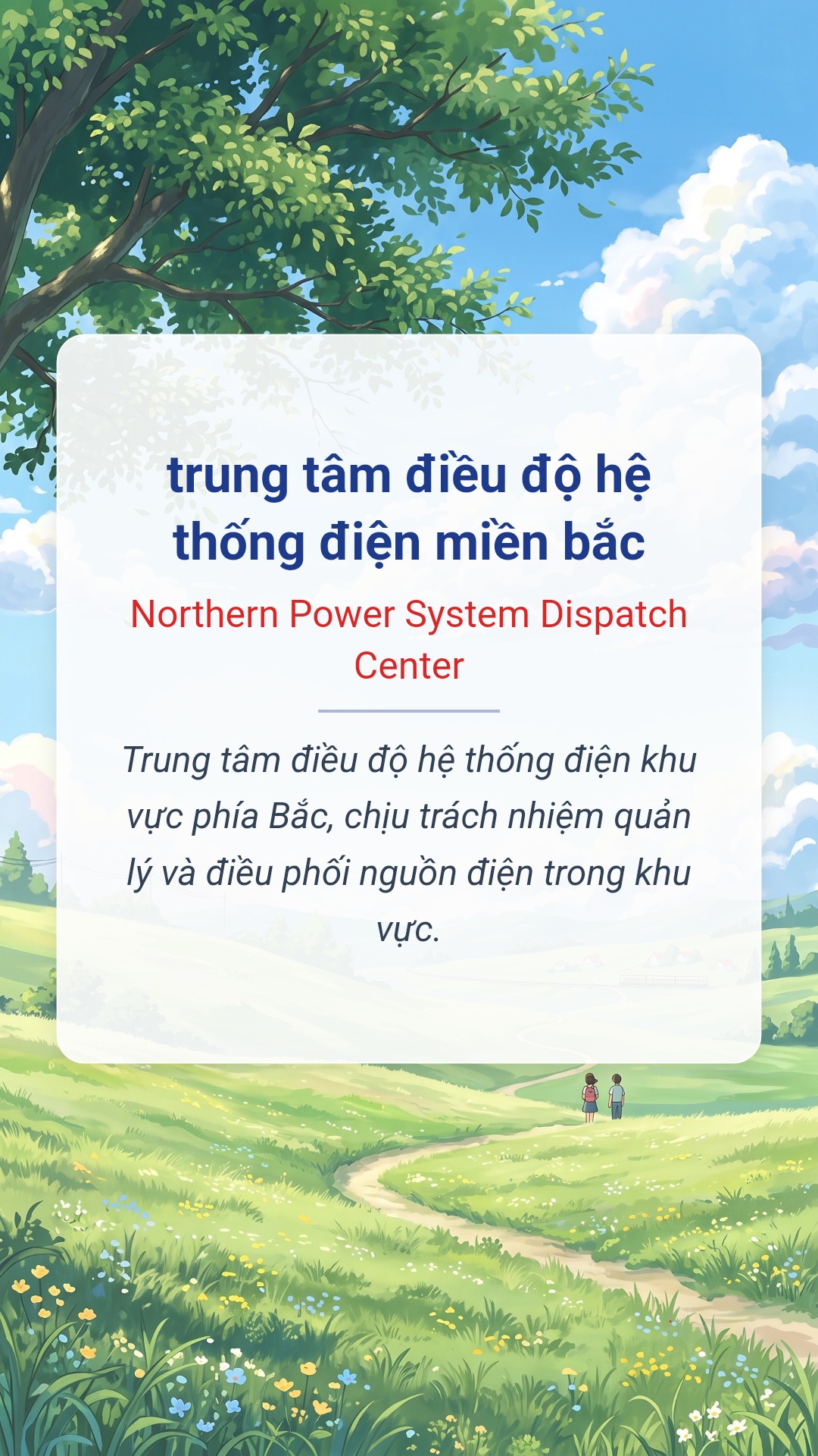 trung tâm điều độ hệ thống điện miền bắc tiếng Anh là Northern Power System Dispatch Center Hình minh hoạ "trung tâm điều độ hệ thống điện miền bắc" tiếng Anh là "Northern Power System Dispatch Center"
