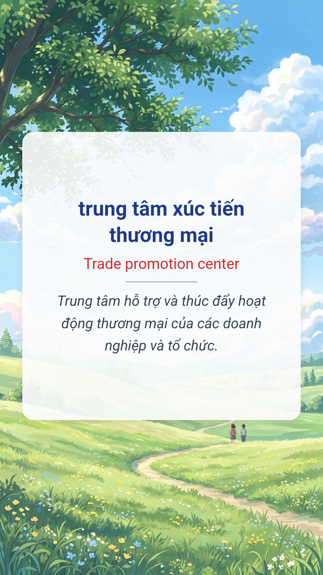 trung tâm xúc tiến thương mại tiếng Anh là Trade promotion center Hình minh hoạ "trung tâm xúc tiến thương mại" tiếng Anh là "Trade promotion center"