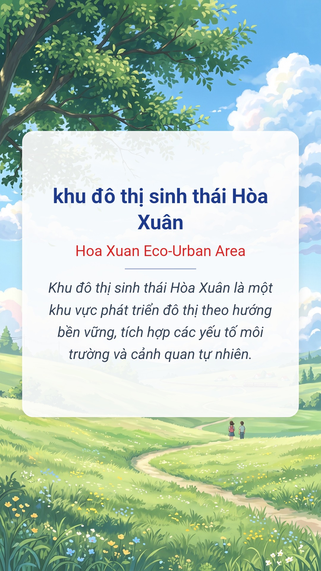Hình minh hoạ "khu đô thị sinh thái Hòa Xuân" tiếng Anh là "Hoa Xuan Eco-Urban Area"