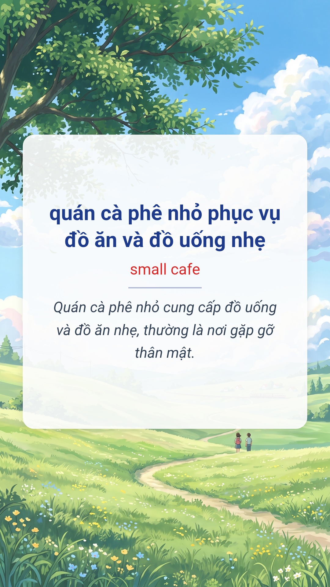 quán cà phê nhỏ phục vụ đồ ăn và đồ uống nhẹ tiếng Anh là small cafe Hình minh hoạ "quán cà phê nhỏ phục vụ đồ ăn và đồ uống nhẹ" tiếng Anh là "small cafe"