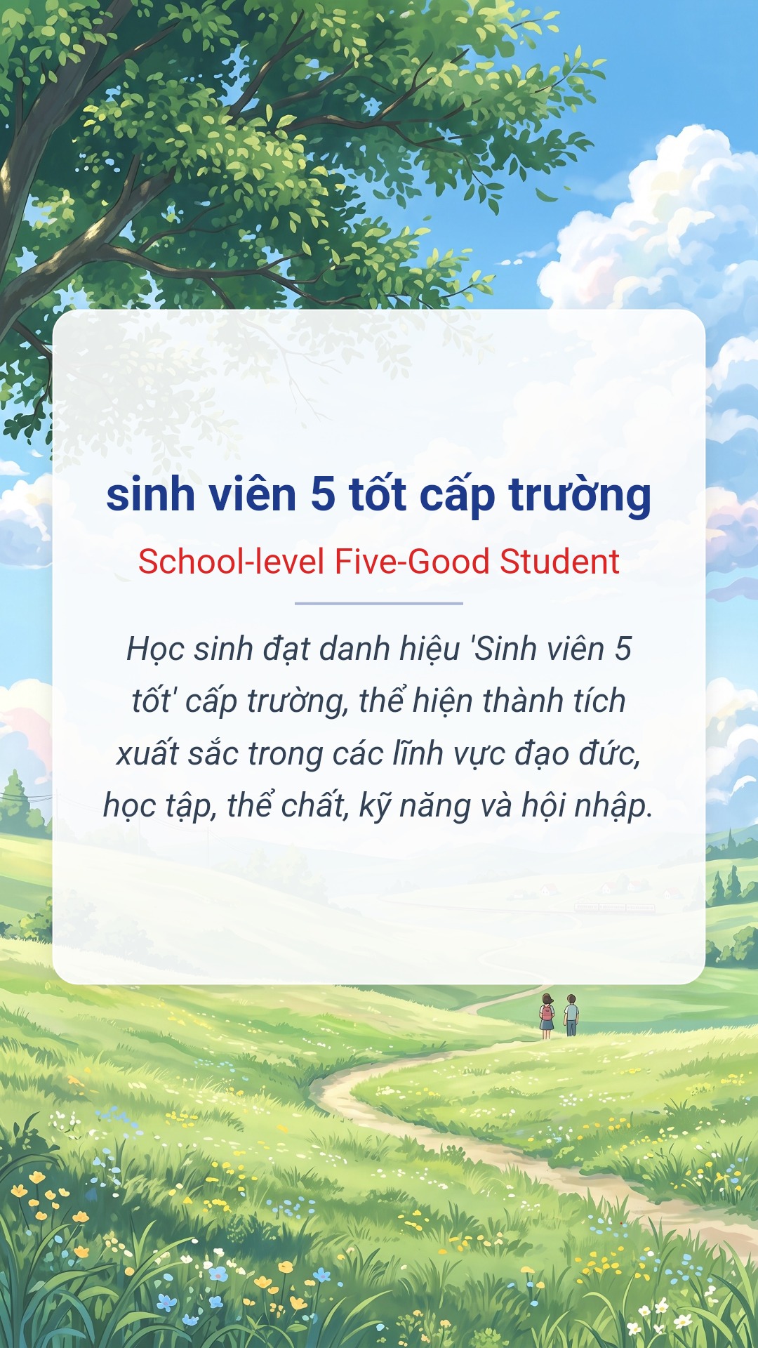 Hình minh hoạ "sinh viên 5 tốt cấp trường" tiếng Anh là "School-level Five-Good Student"