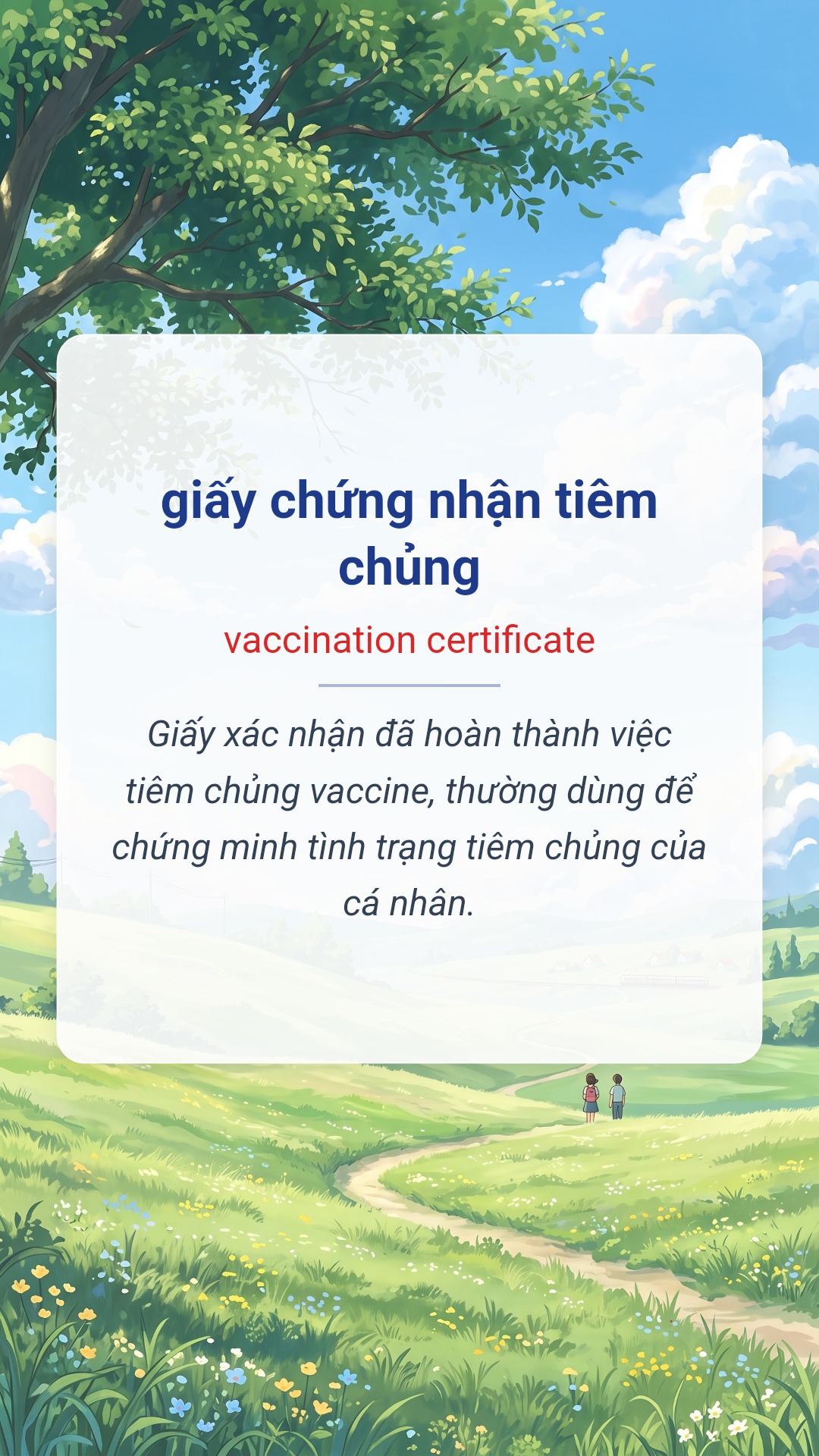 giấy chứng nhận tiêm chủng tiếng Anh là vaccination certificate Hình minh hoạ "giấy chứng nhận tiêm chủng" tiếng Anh là "vaccination certificate"