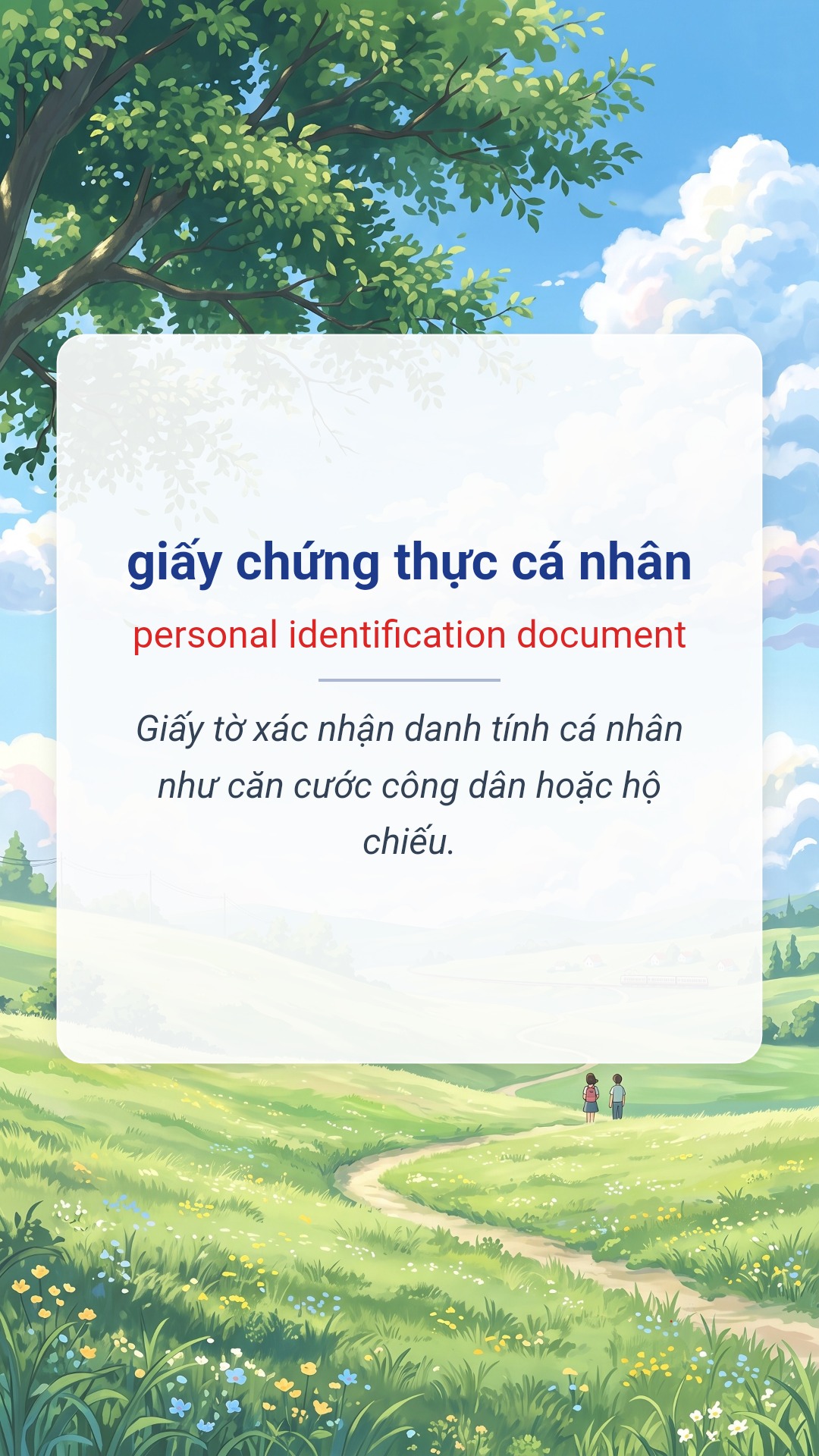 Hình minh hoạ "giấy chứng thực cá nhân" tiếng Anh là "personal identification document"