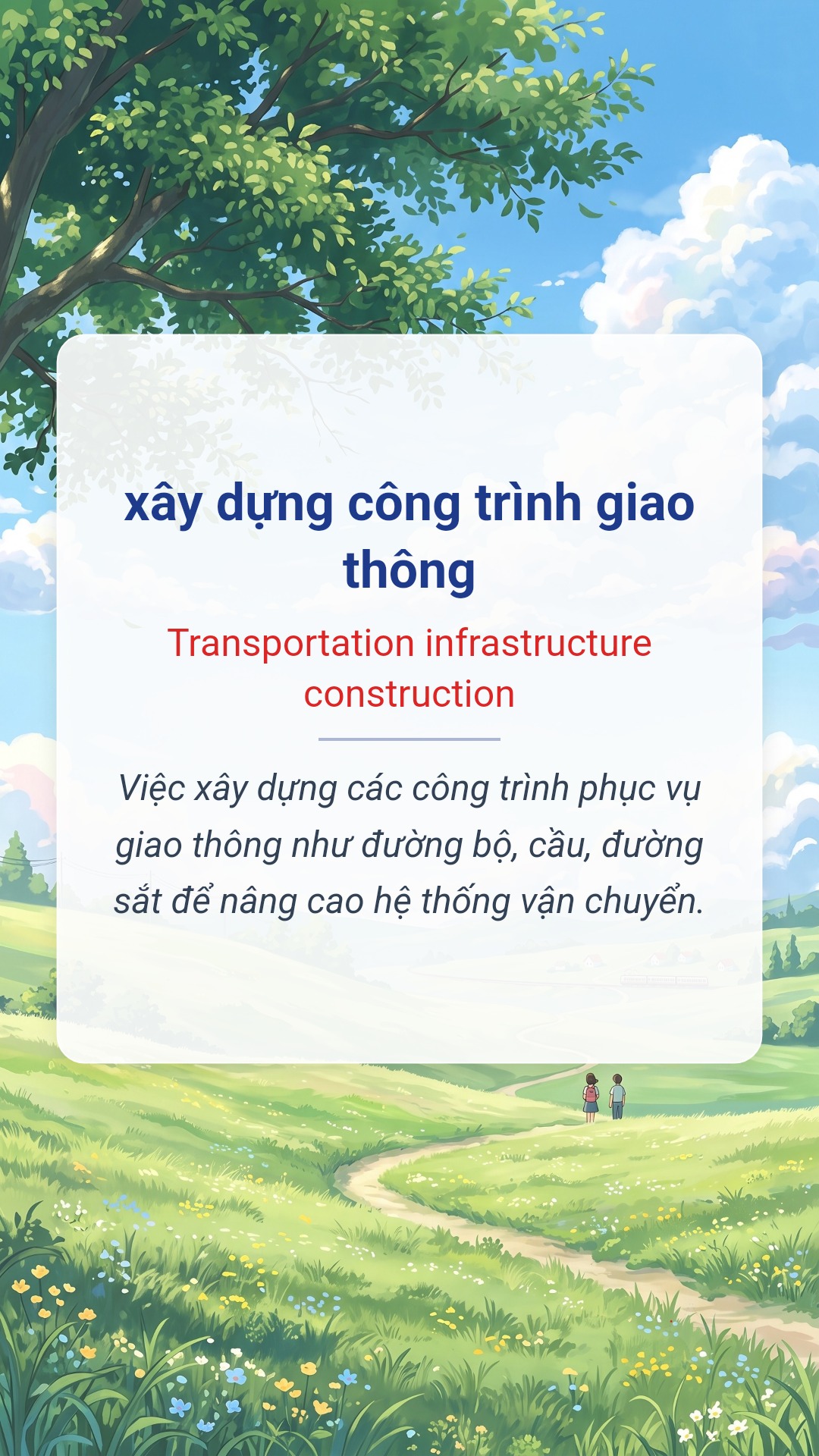 xây dựng công trình giao thông tiếng Anh là Transportation infrastructure construction Hình minh hoạ "xây dựng công trình giao thông" tiếng Anh là "Transportation infrastructure construction"