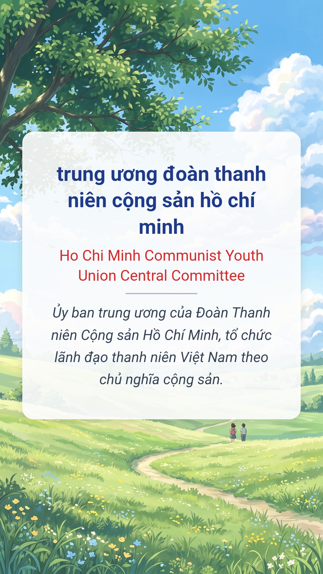 Hình minh hoạ "trung ương đoàn thanh niên cộng sản hồ chí minh" tiếng Anh là "Ho Chi Minh Communist Youth Union Central Committee"