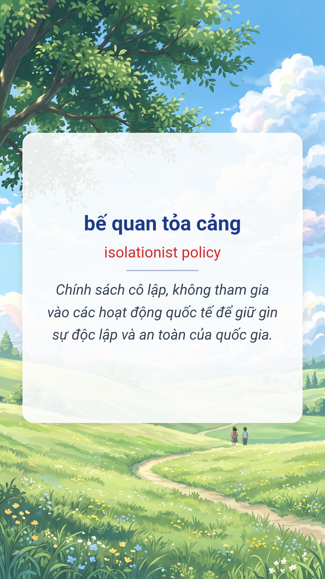 bế quan tỏa cảng tiếng Anh là isolationist policy Hình minh hoạ "bế quan tỏa cảng" tiếng Anh là "isolationist policy"