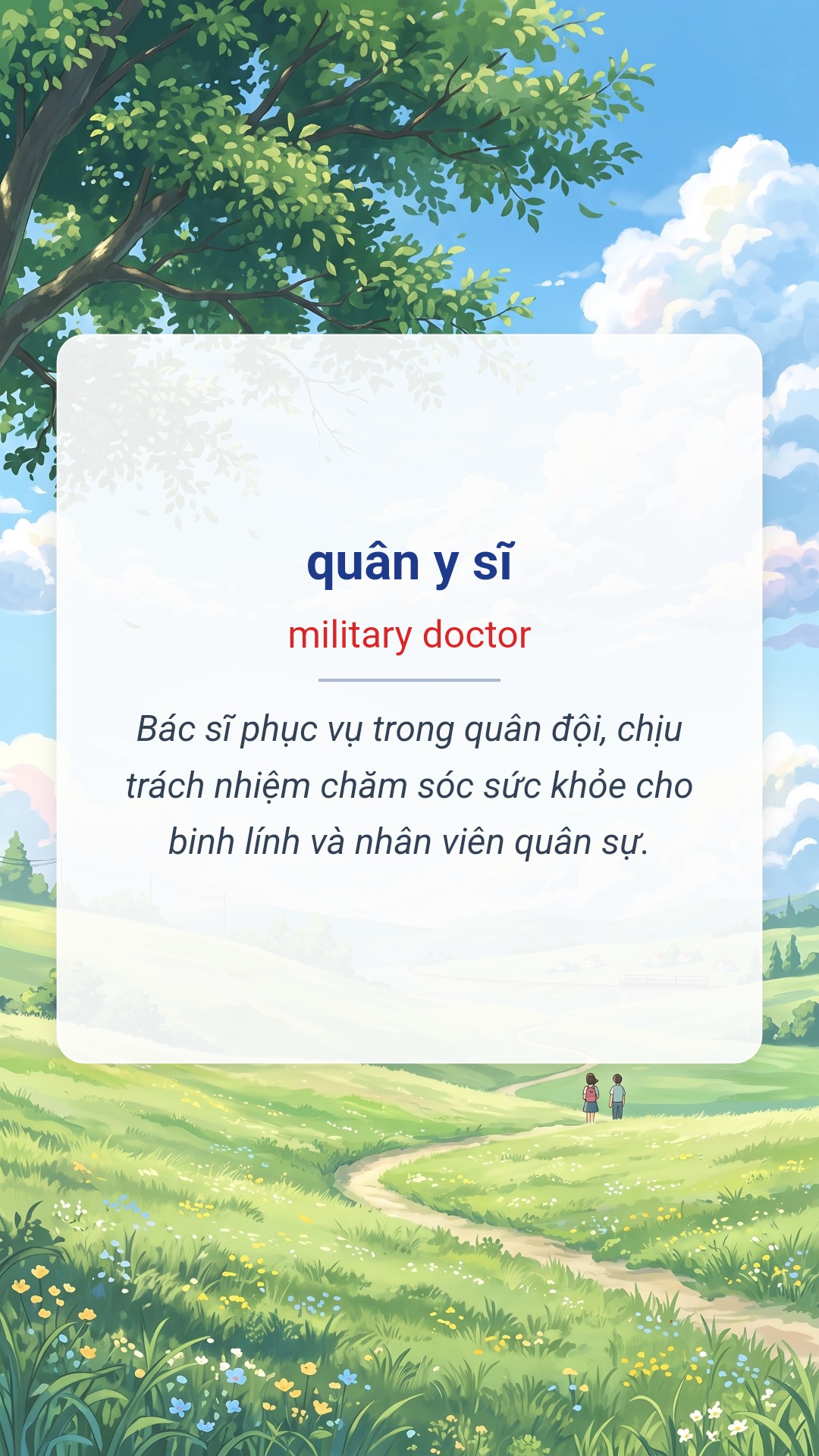 quân y sĩ tiếng Anh là military doctor Hình minh hoạ "quân y sĩ" tiếng Anh là "military doctor"