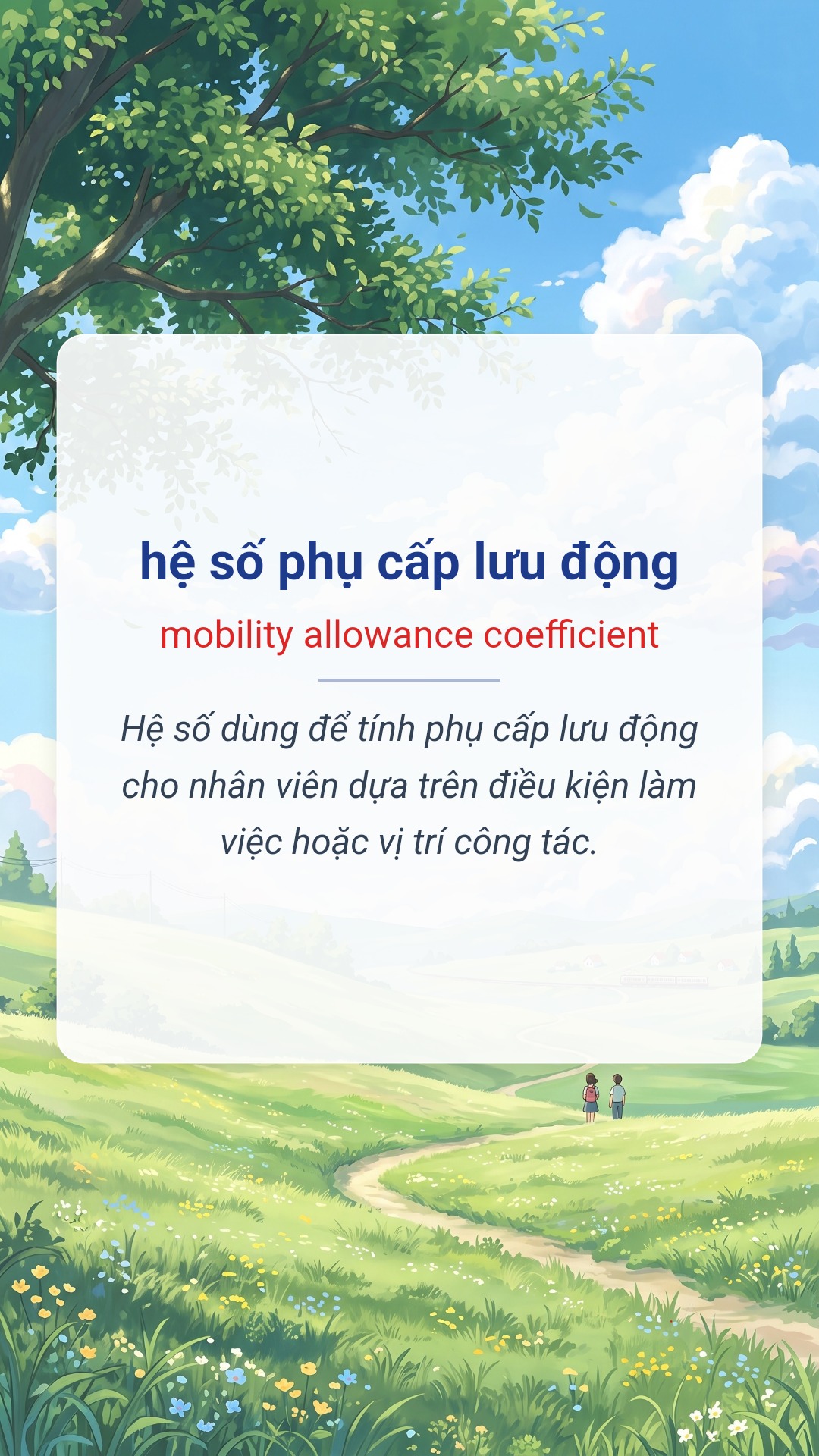 hệ số phụ cấp lưu động tiếng Anh là mobility allowance coefficient Hình minh hoạ "hệ số phụ cấp lưu động" tiếng Anh là "mobility allowance coefficient"